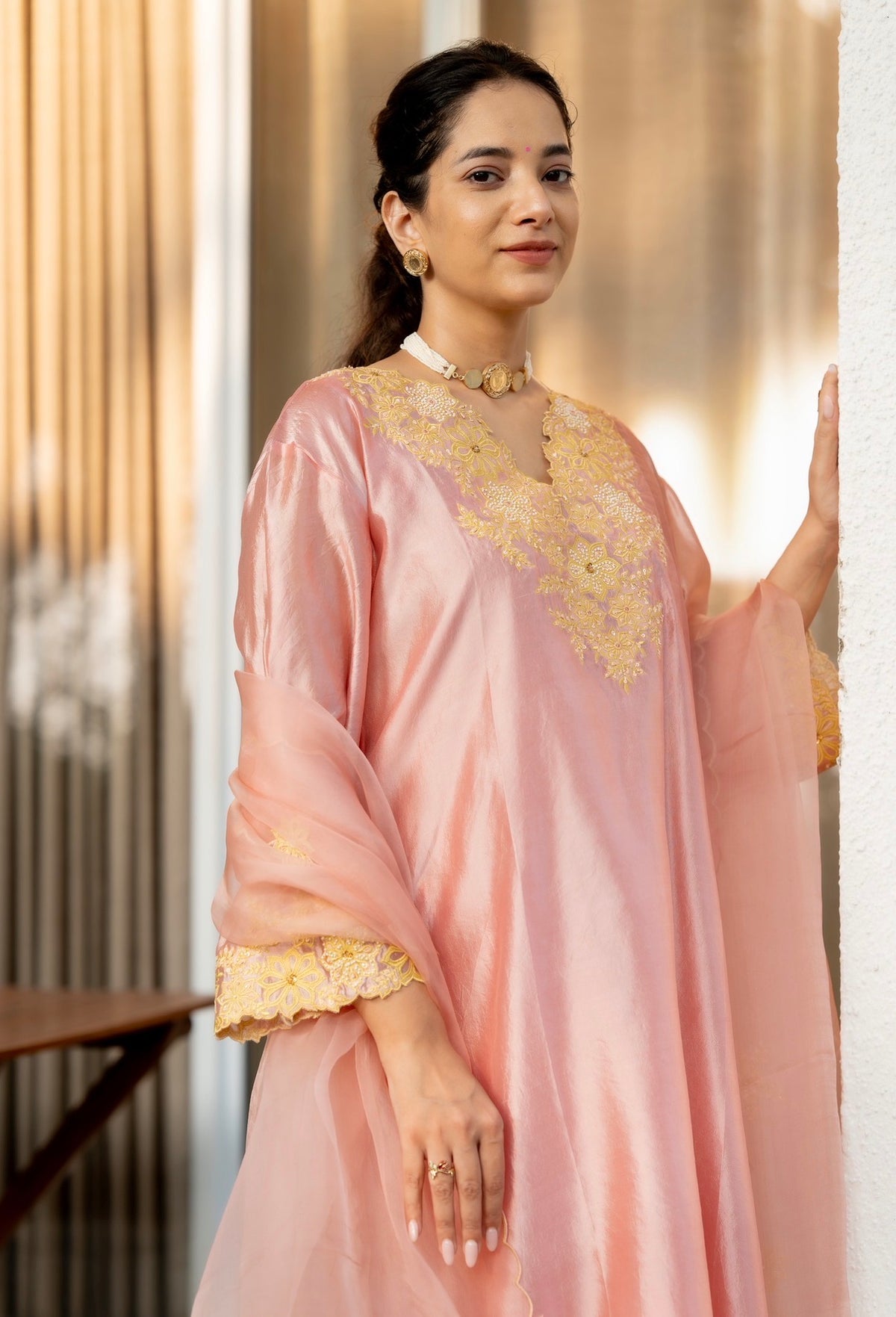 Misty Rose Pink Kora Silk Set