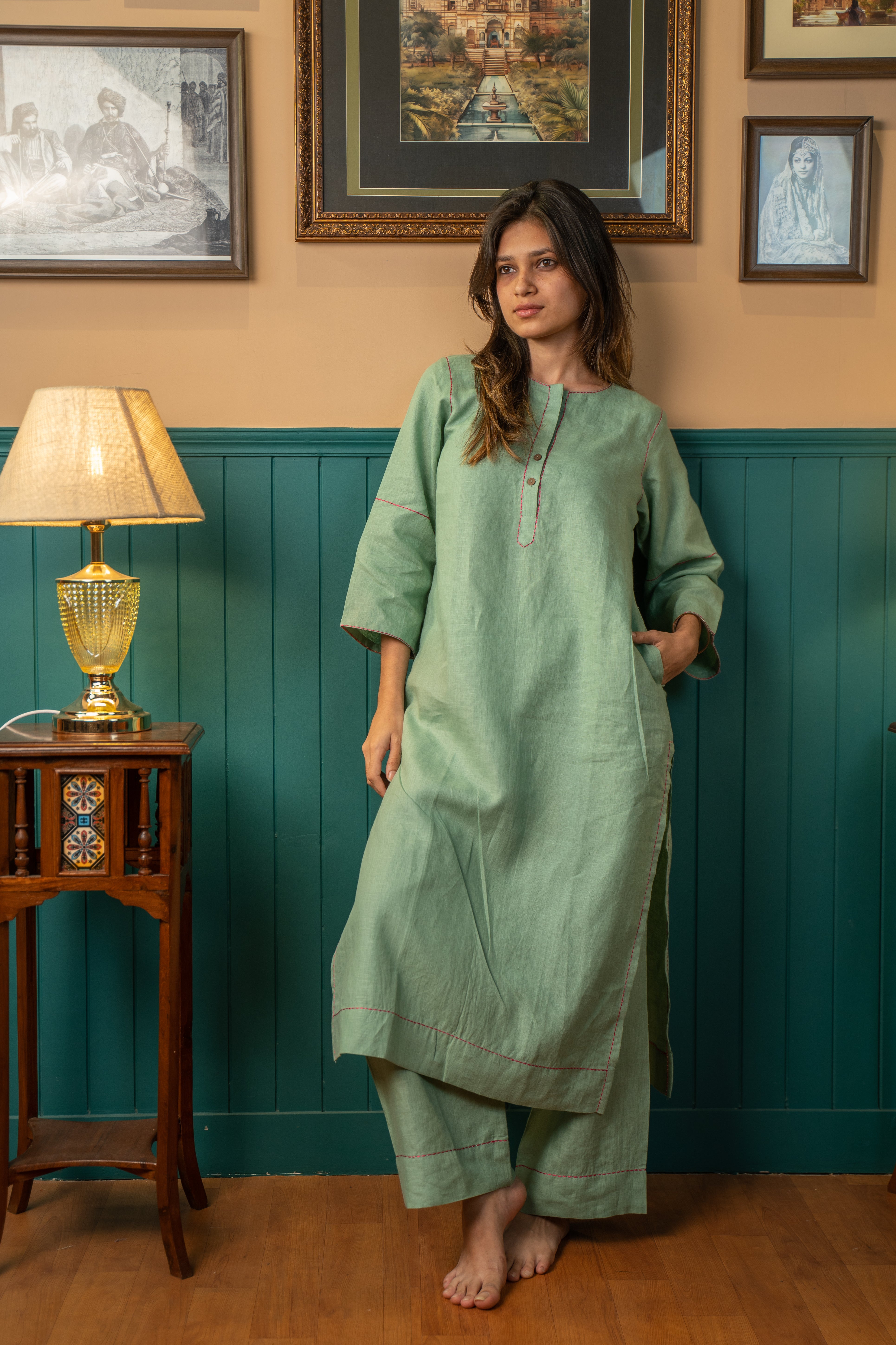 GREEN SAGA LINEN PAIR