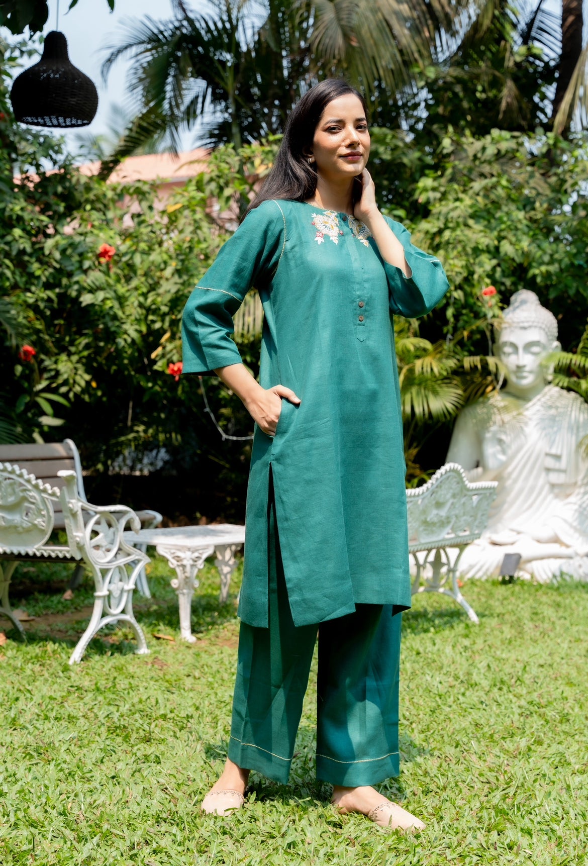 PINE GREEN LINEN PAIR