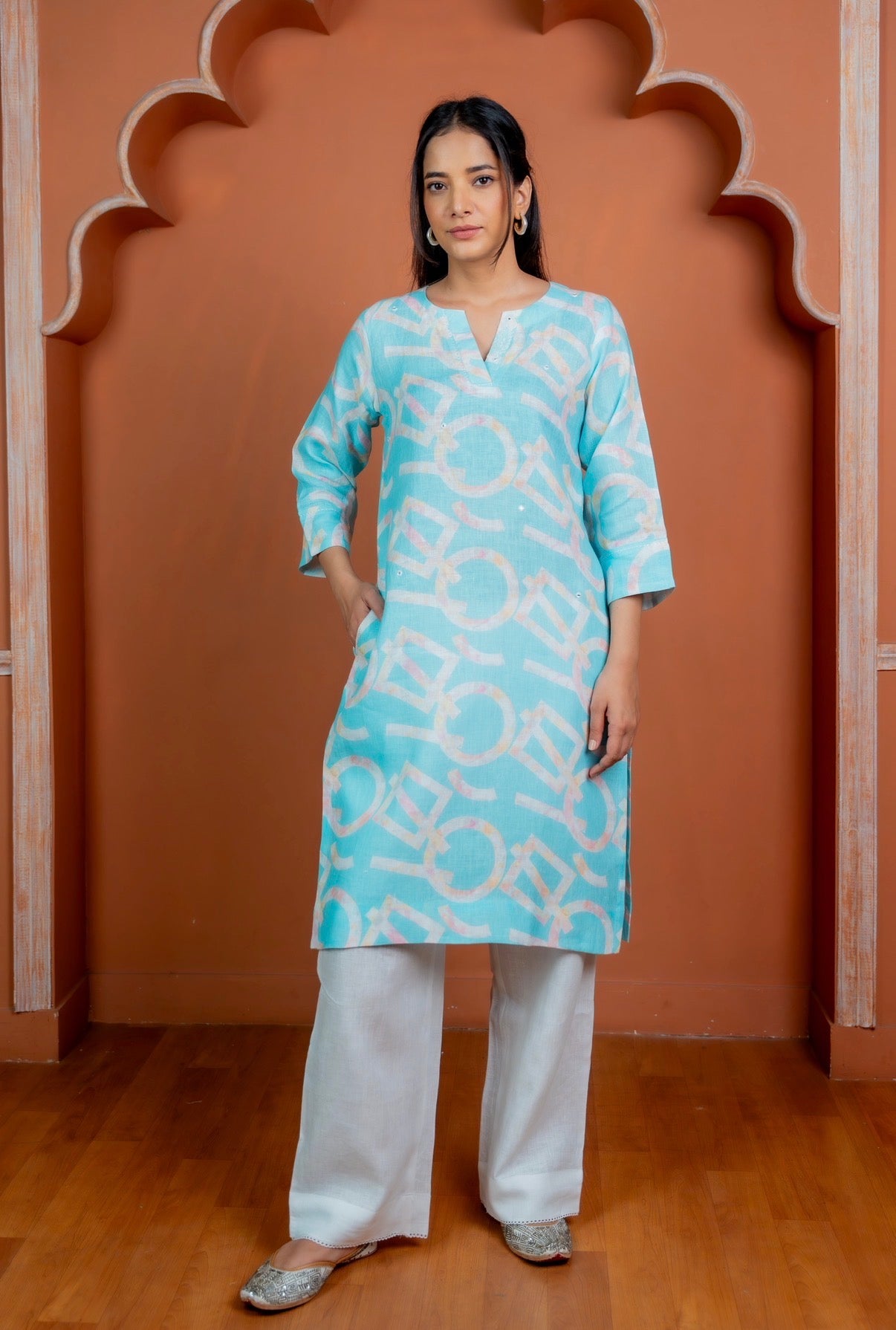 Aqua Blue Linen Pair