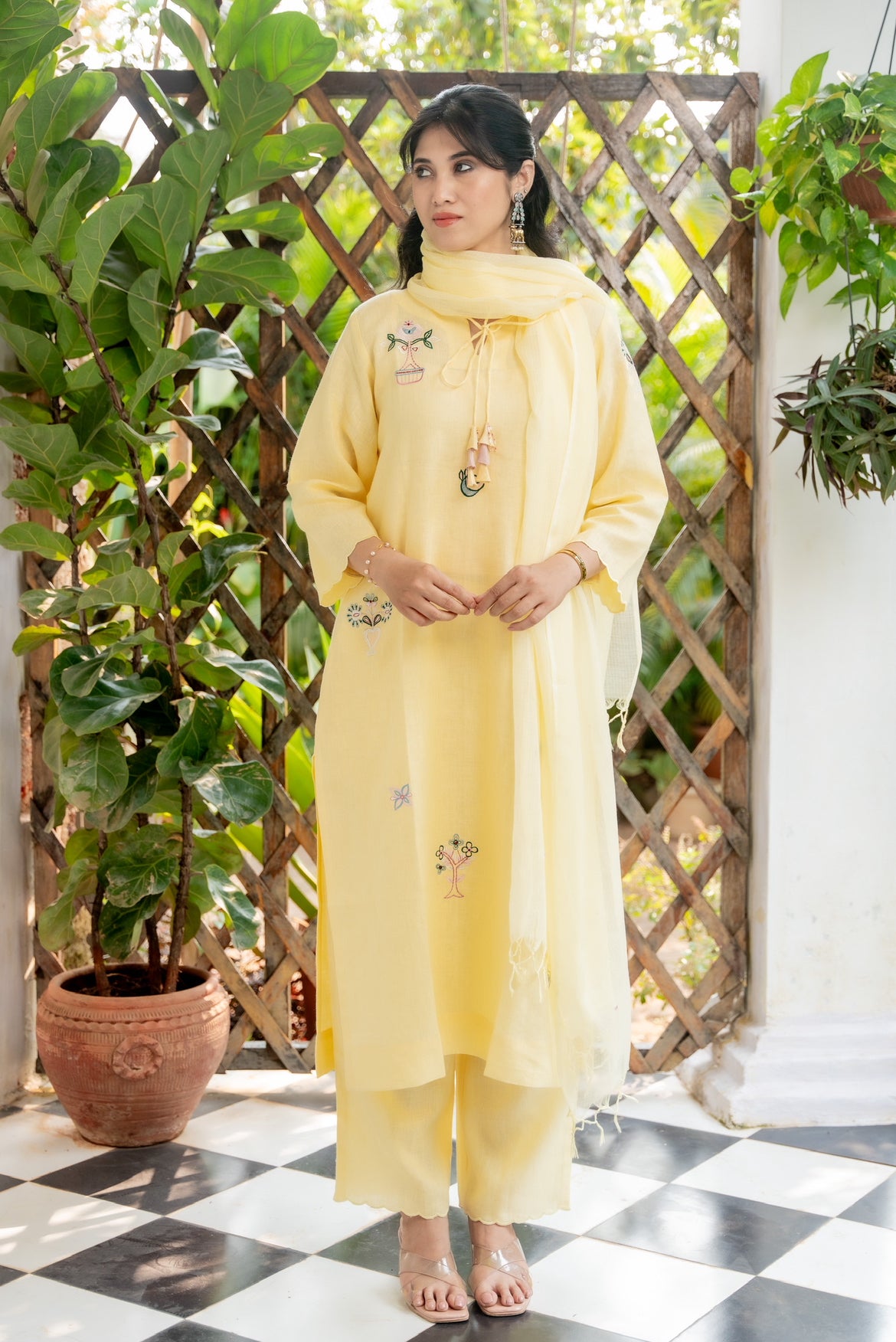 Macaroon Lime Linen Kurta Set