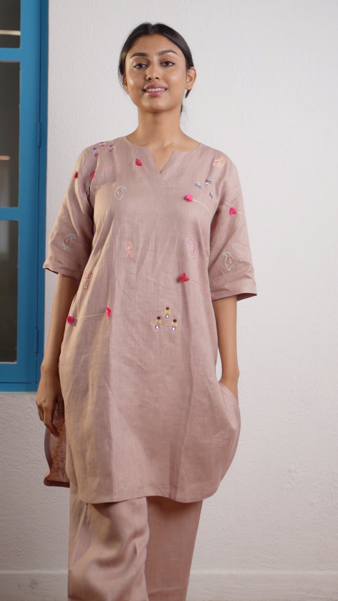 ROSE TAUPE LINEN KURTA PANT