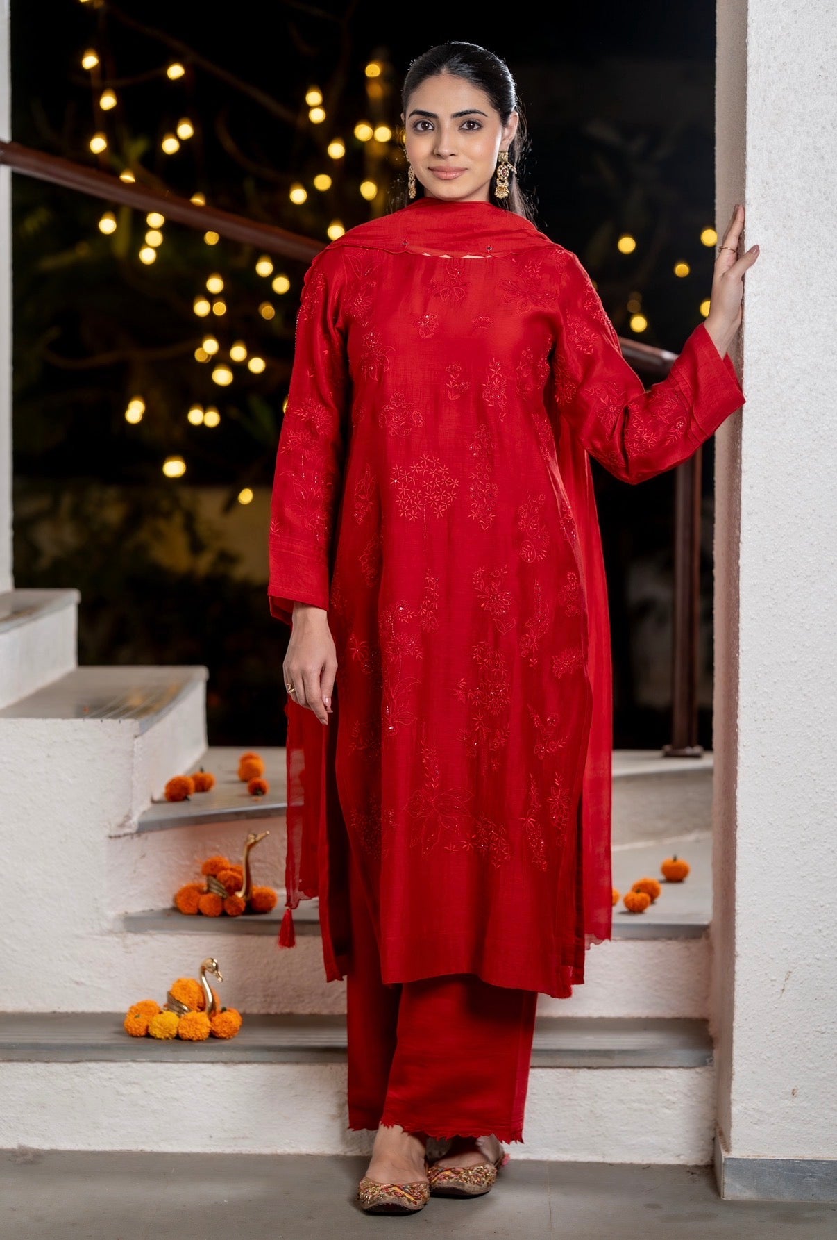 Scarlet Red Chanderi Silk Set