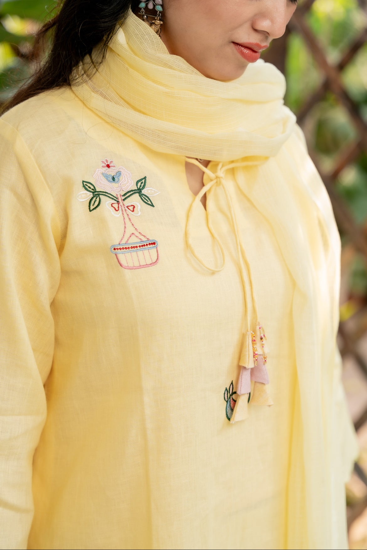 Macaroon Lime Linen Kurta Set