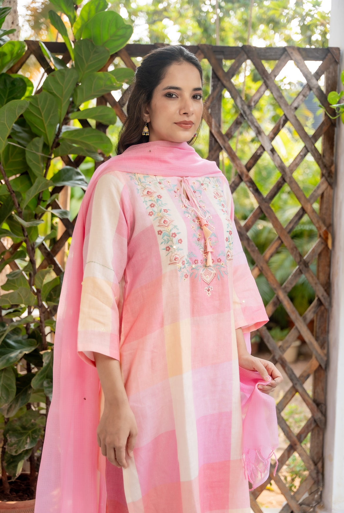 Cherry Blossom Linen Kurta Set