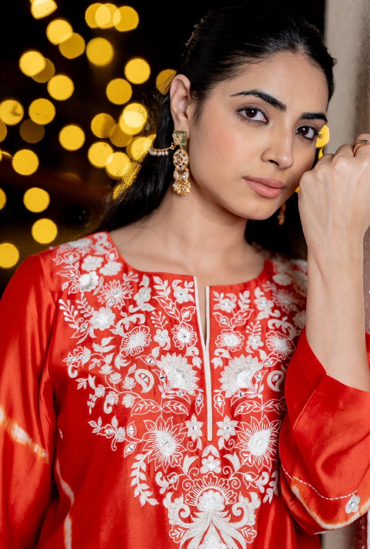 Flame Orange Lehriya Chanderi Silk Set