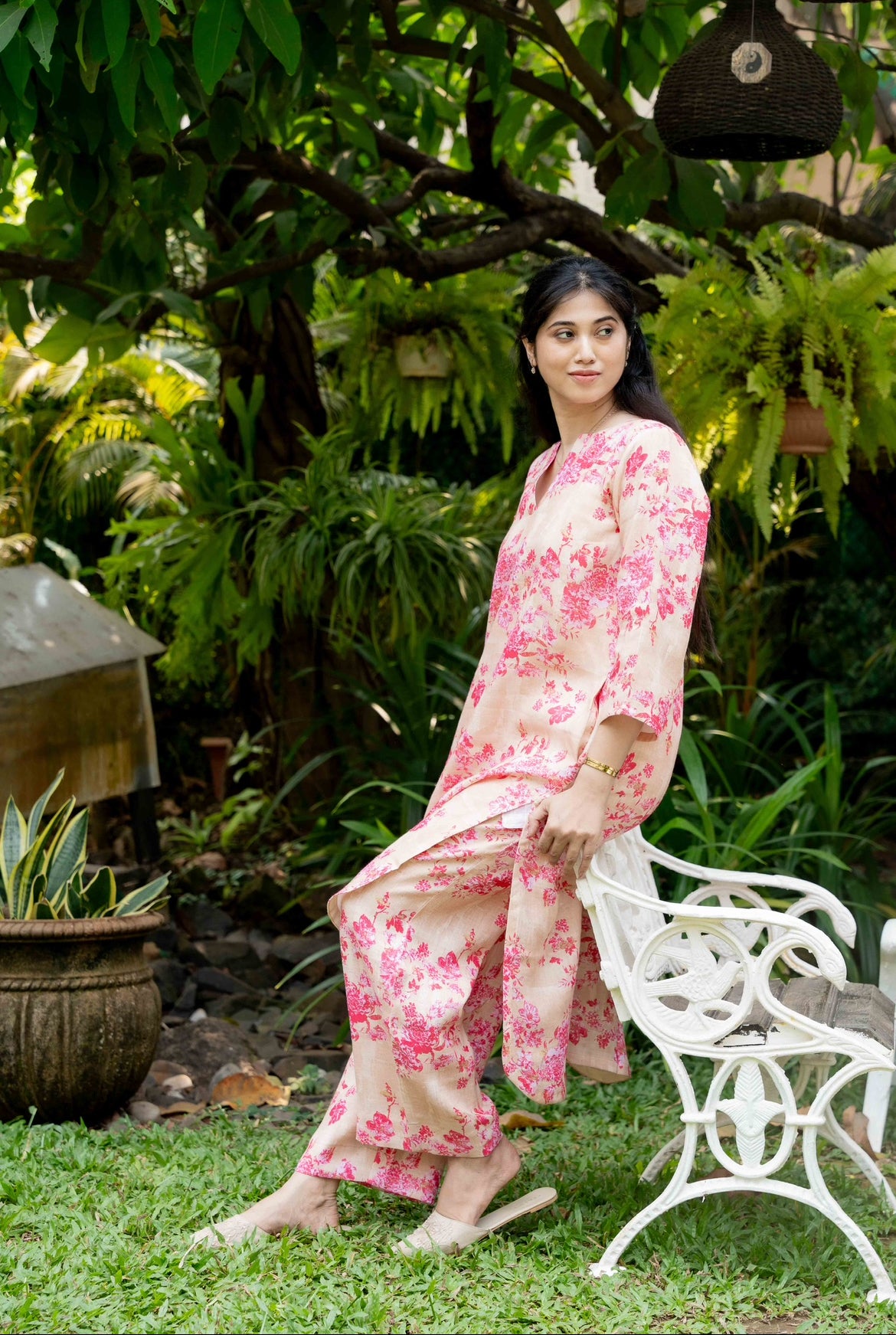 FLORAL PEACH LINEN PAIR