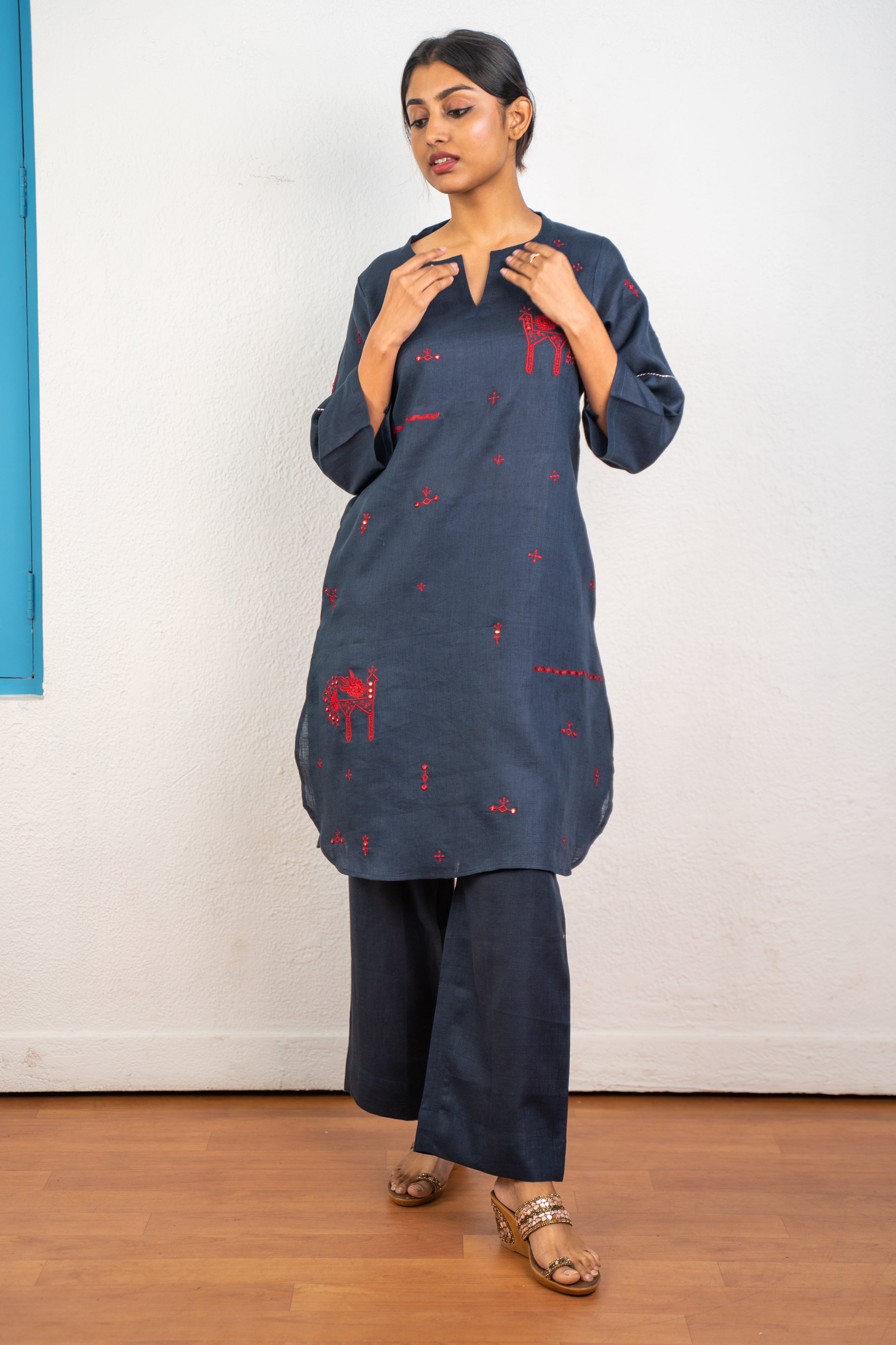 NIGHT BLUE LINEN KURTA PANT