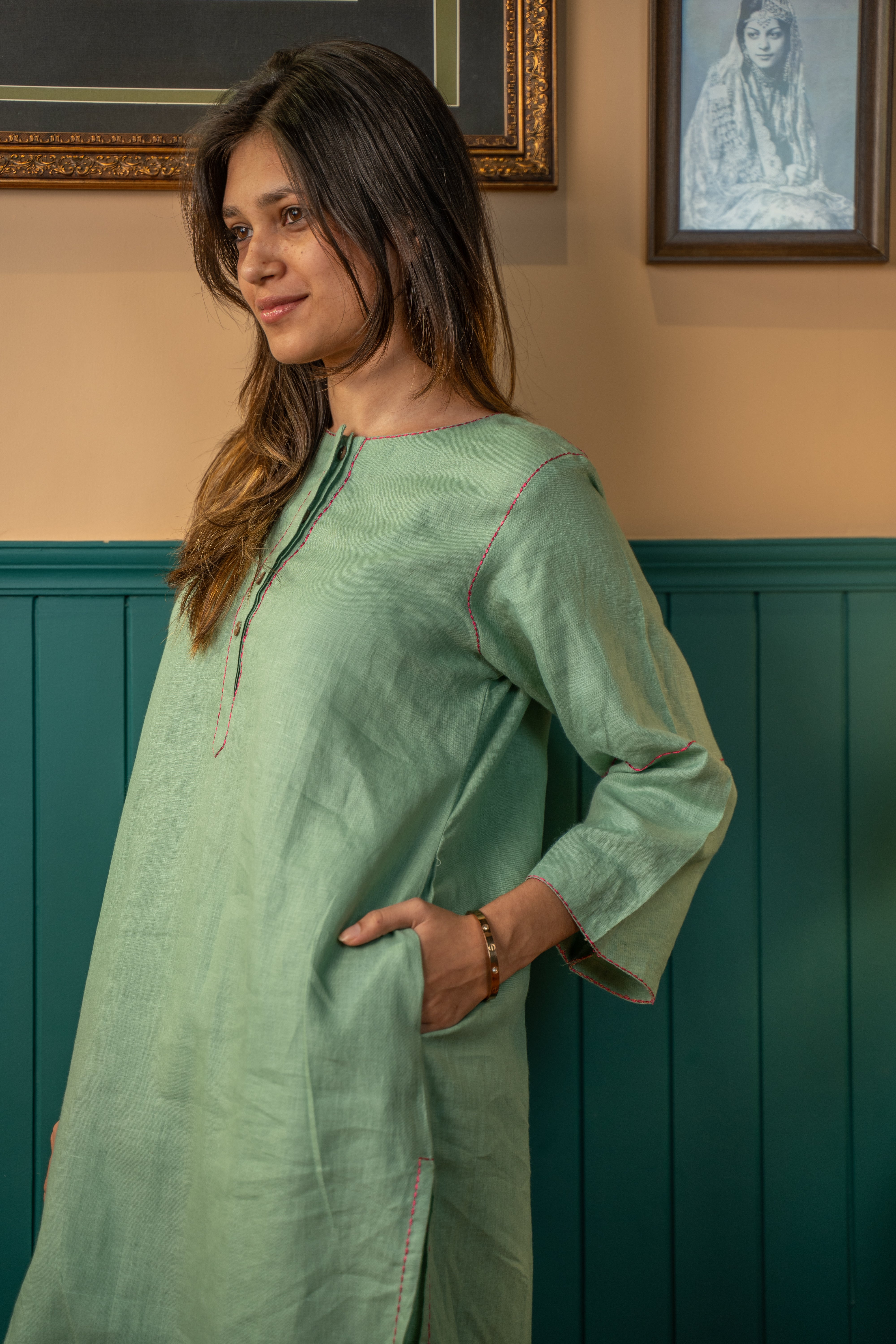 GREEN SAGA LINEN PAIR