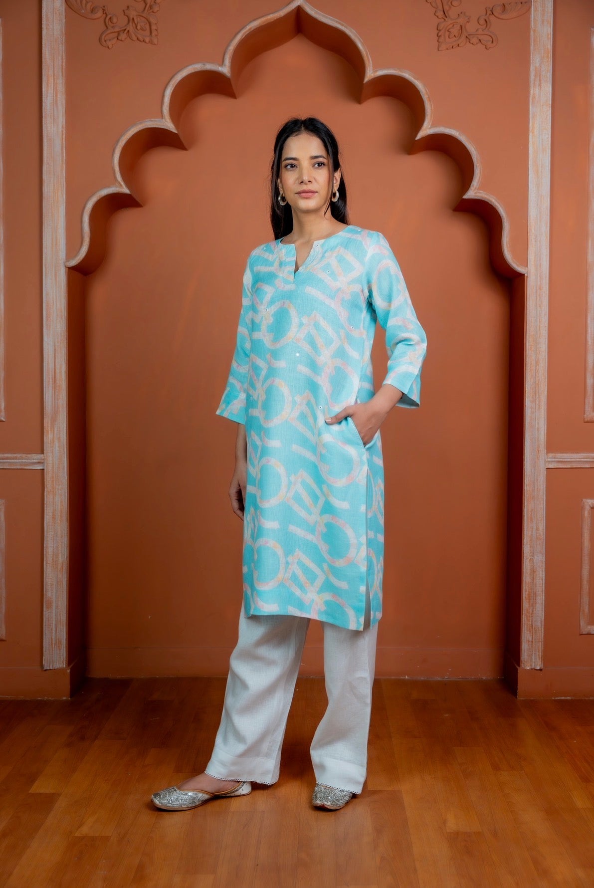 Aqua Blue Linen Pair