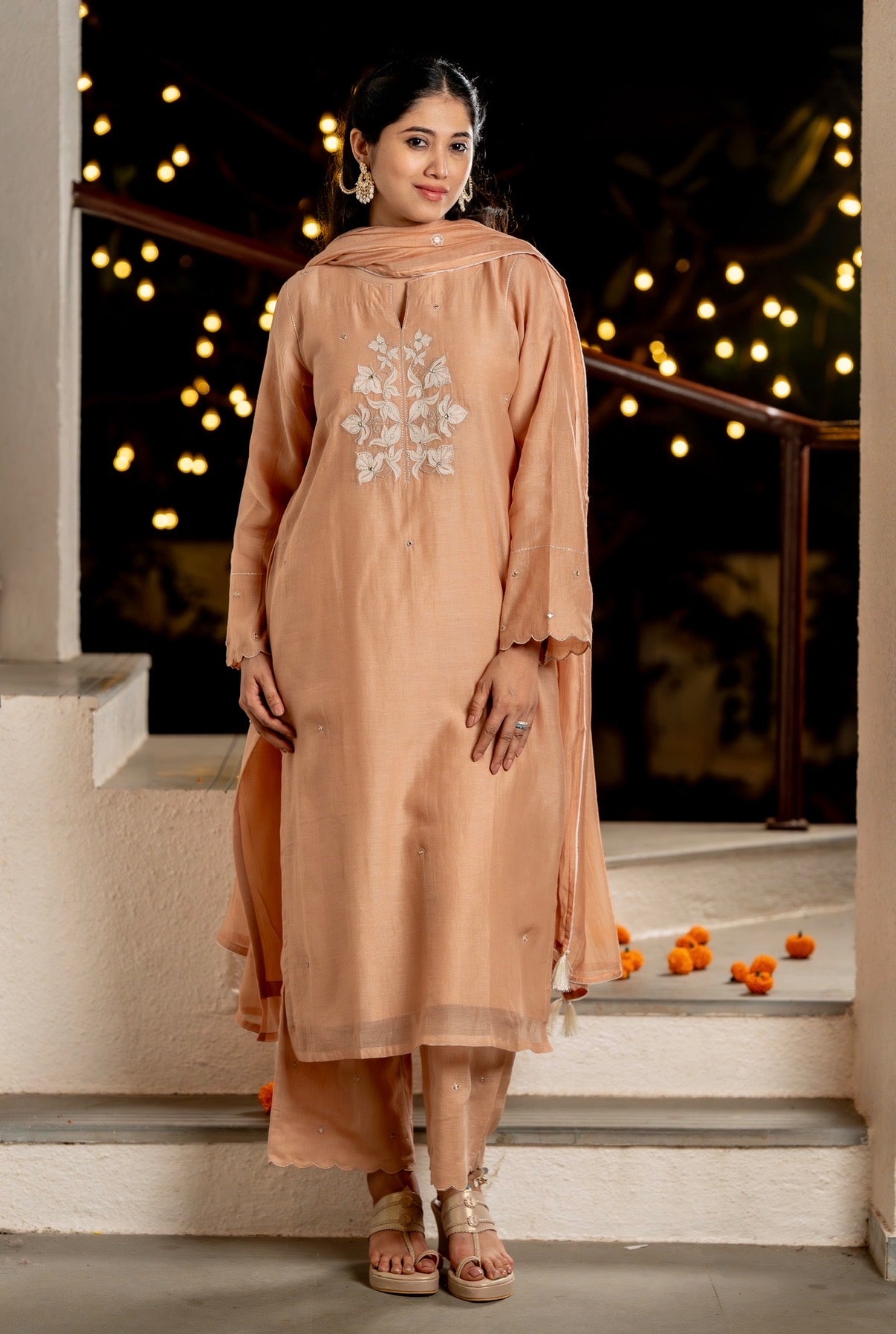 Almond Beige chanderi silk set