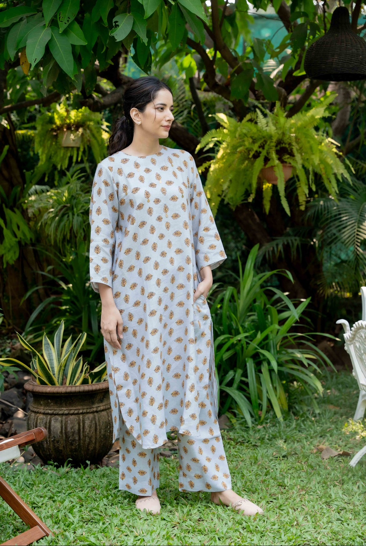 SEAL GREY PRINTED LINEN PAIR