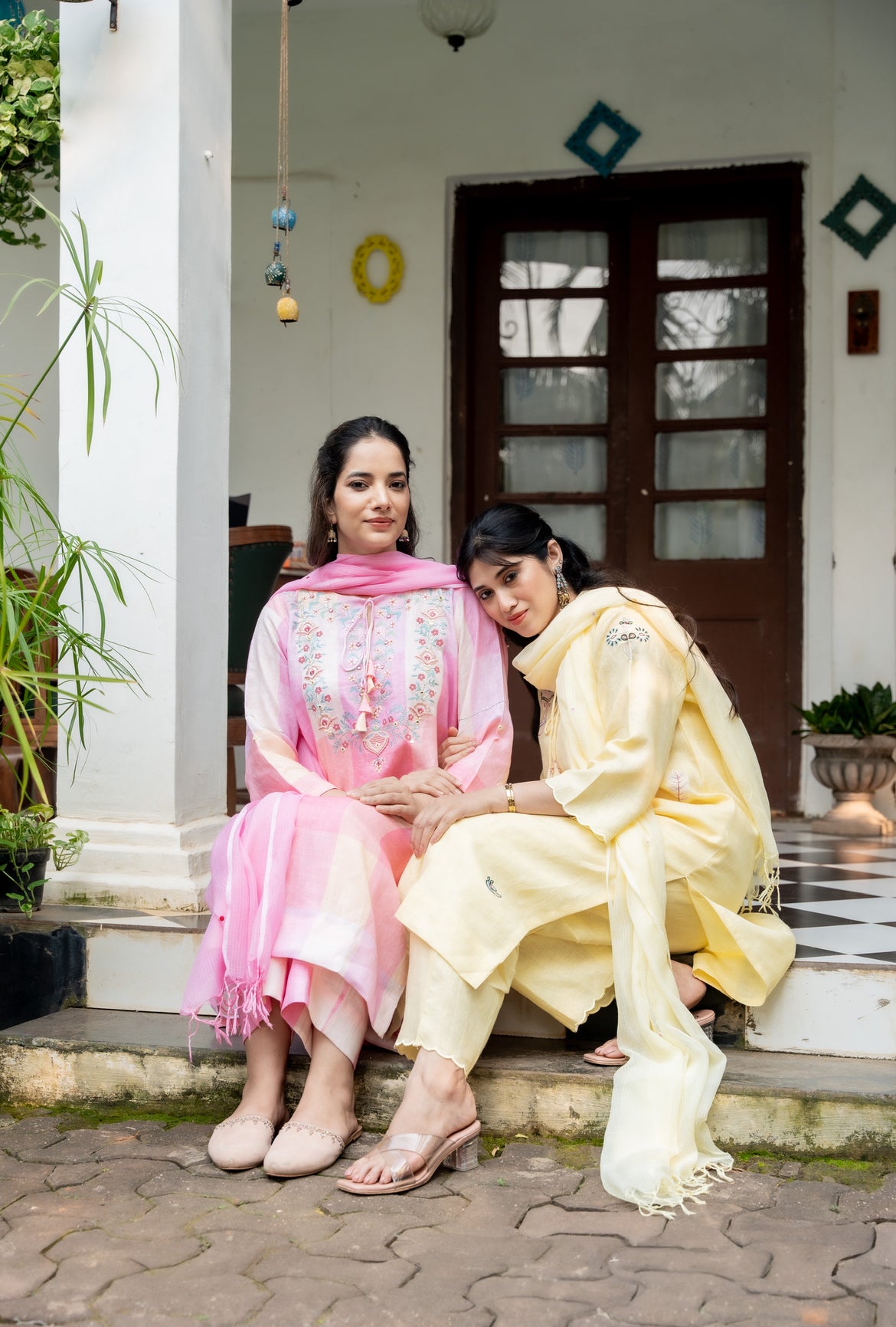 Cherry Blossom Linen Kurta Set