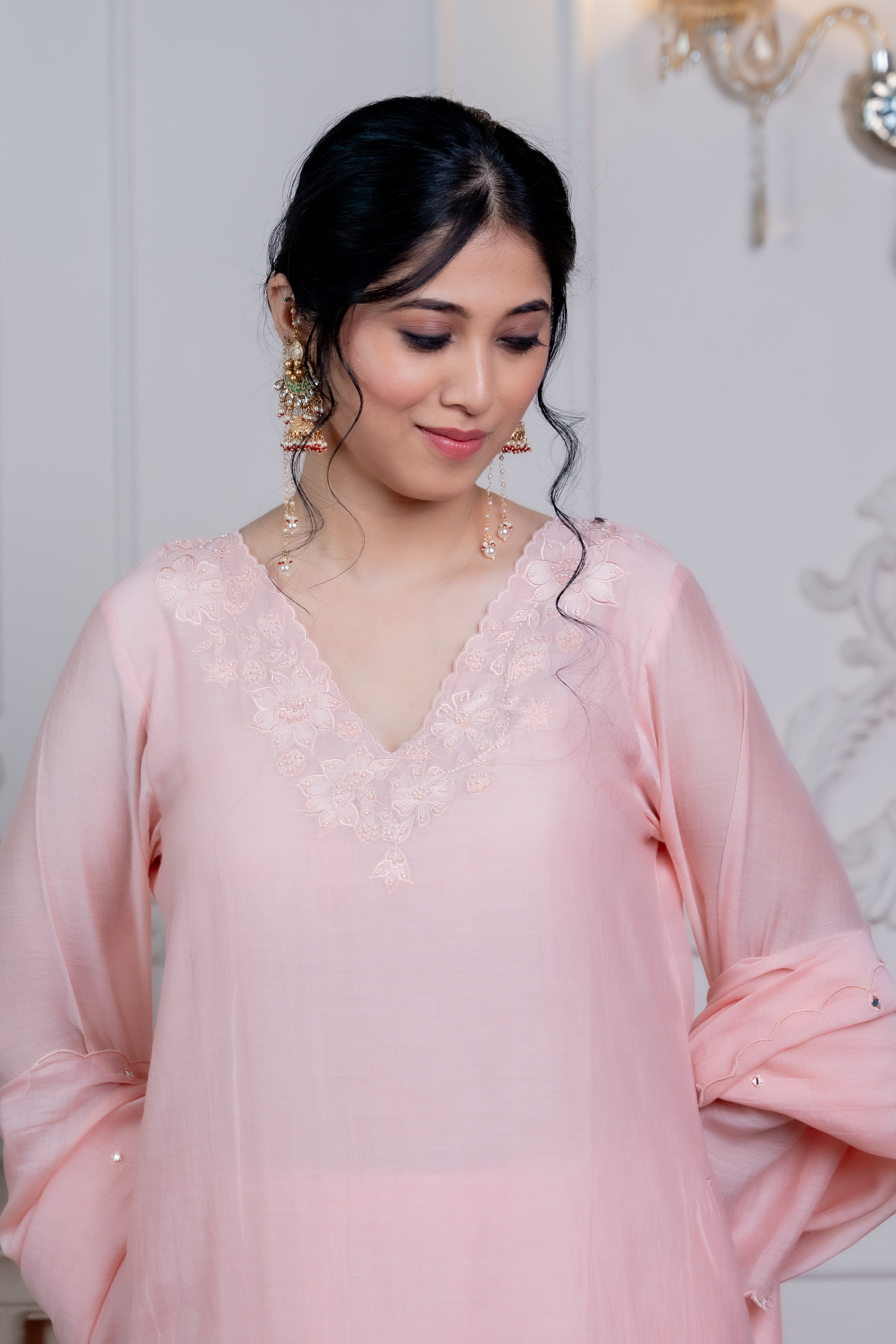Rose Pink Chanderi Suit Set