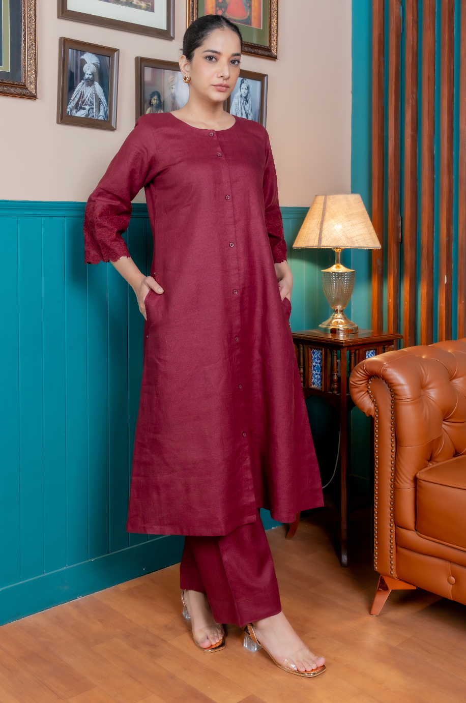 Maroon Rose Linen Pair