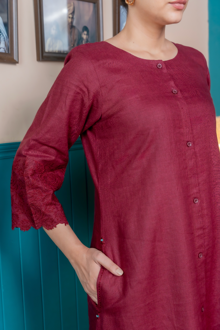 Maroon Rose Linen Pair