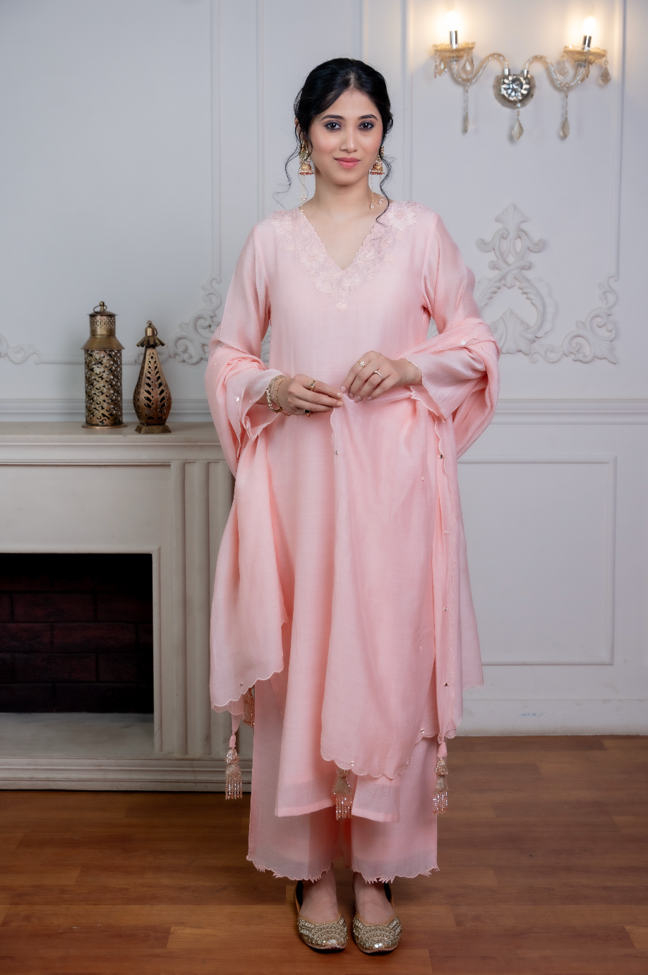 Rose Pink Chanderi Suit Set
