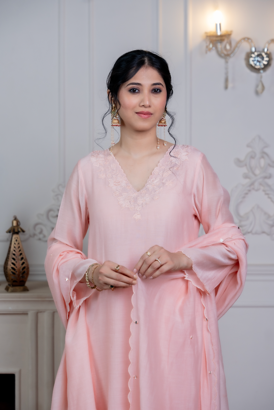 Rose Pink Chanderi Suit Set