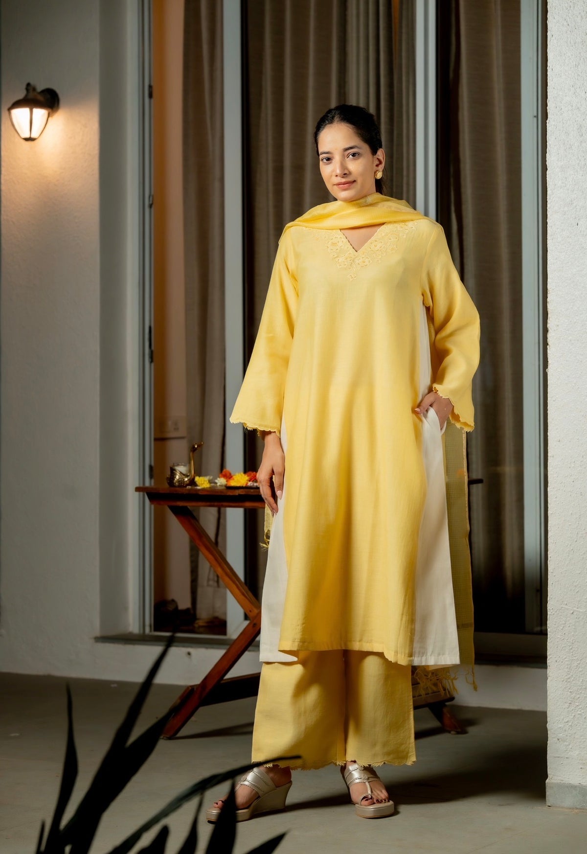 Sunflower Mul Chanderi Silk Set
