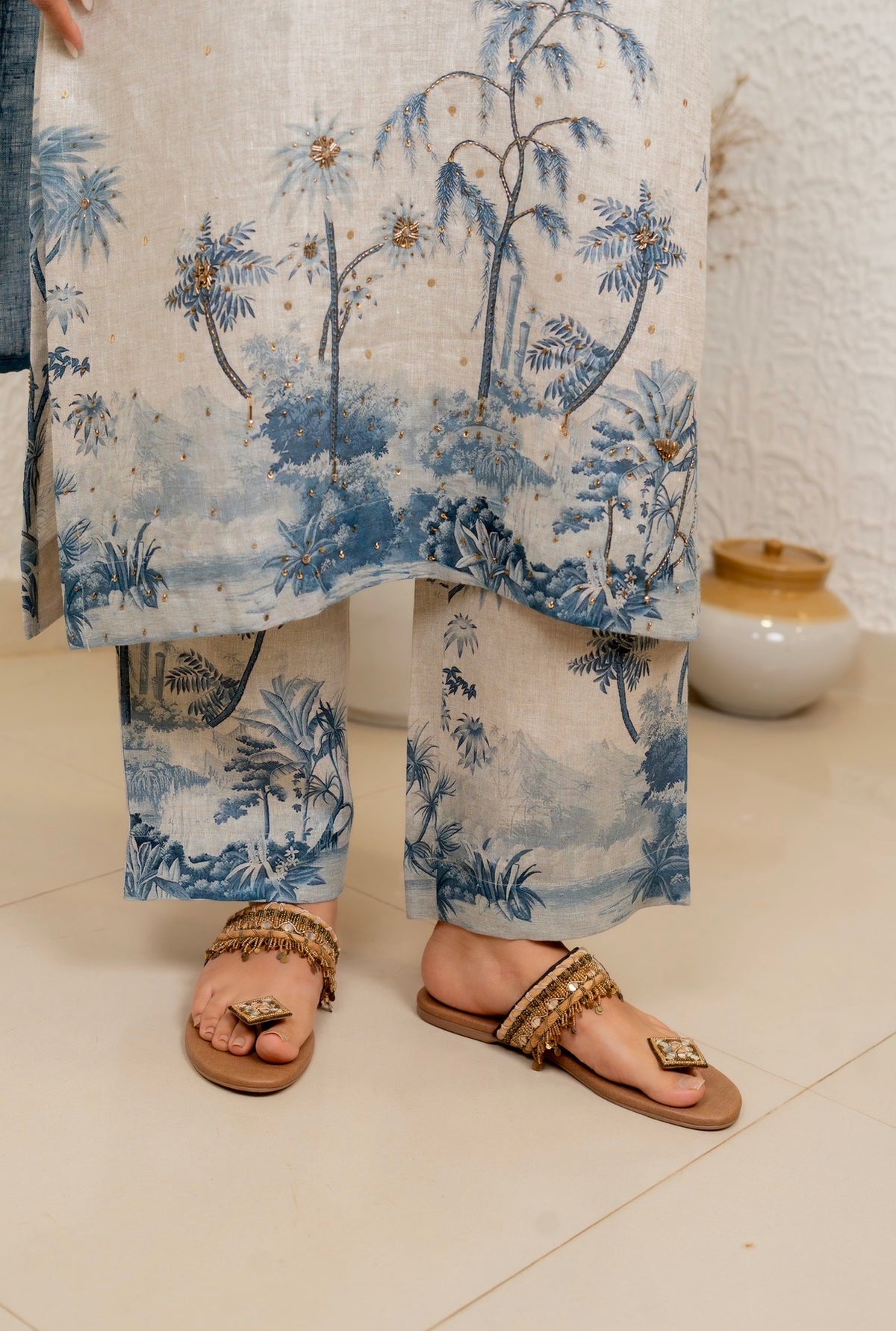 Natural Indigo Linen Set