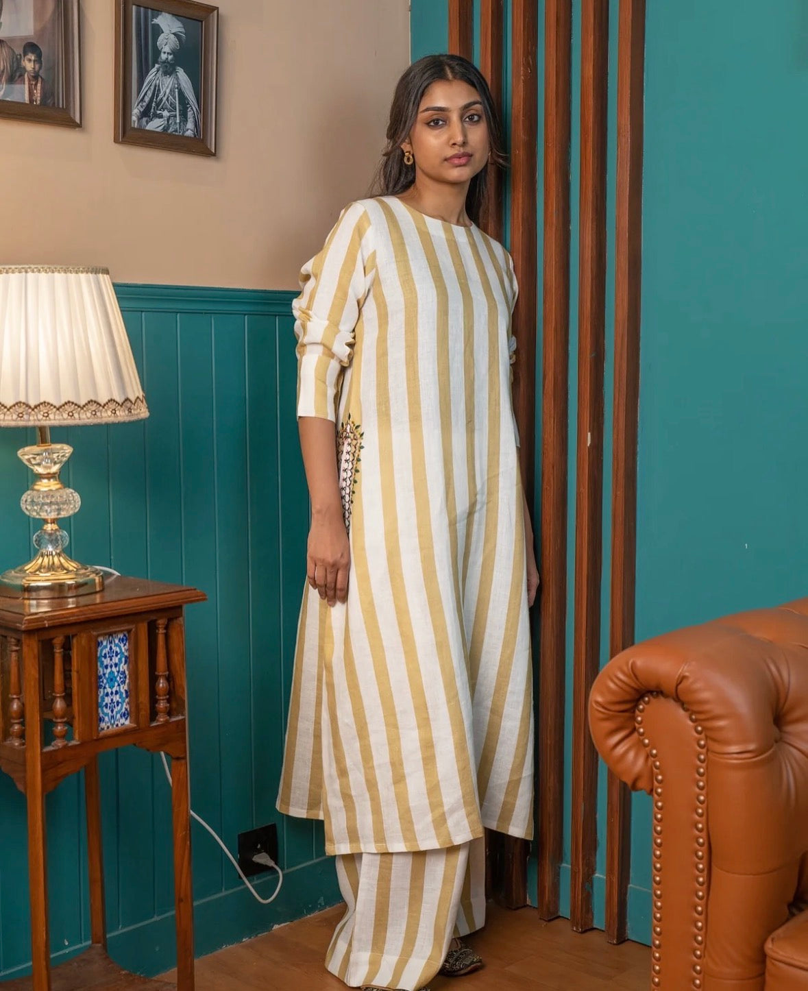 Mustard Stripe Linen Pair