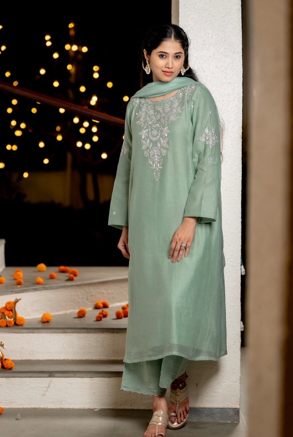 Pale Green Chanderi Silk Set