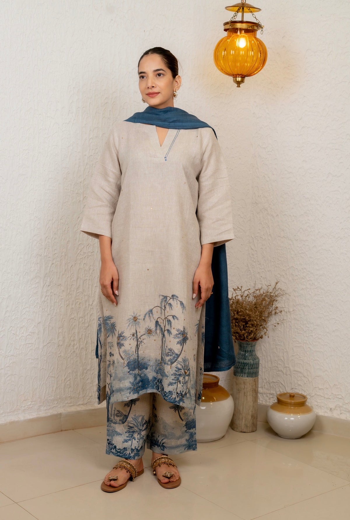 Natural Indigo Linen Set