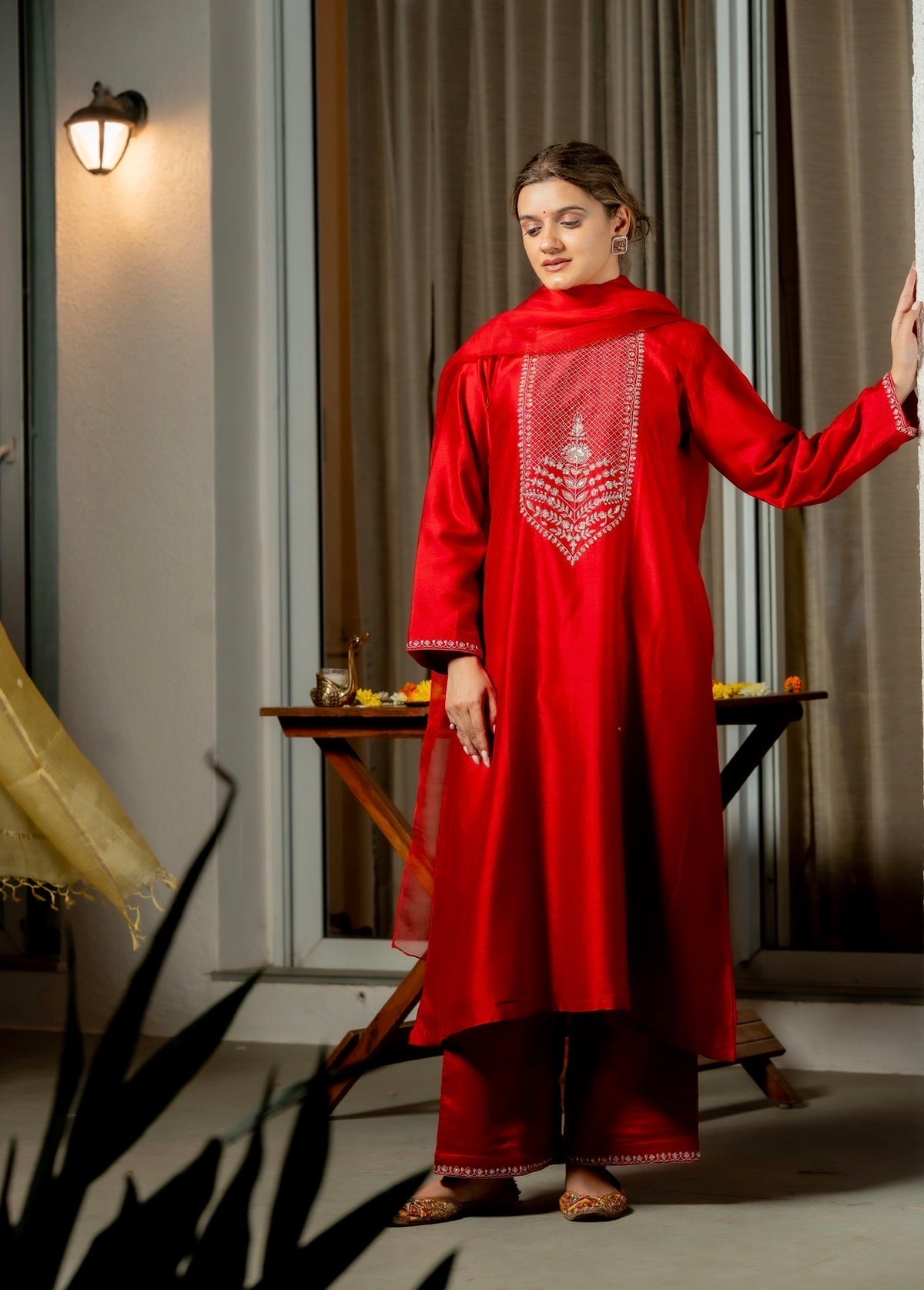 Crimson Red Chanderi Silk Set