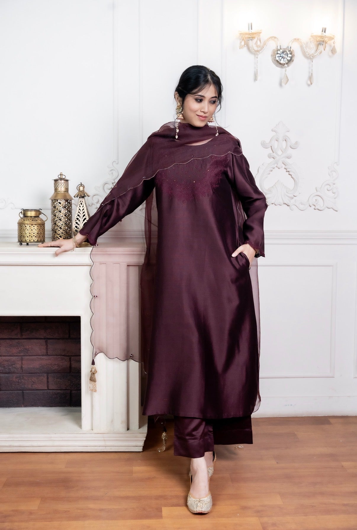 Caramel Brown Chanderi Silk Set