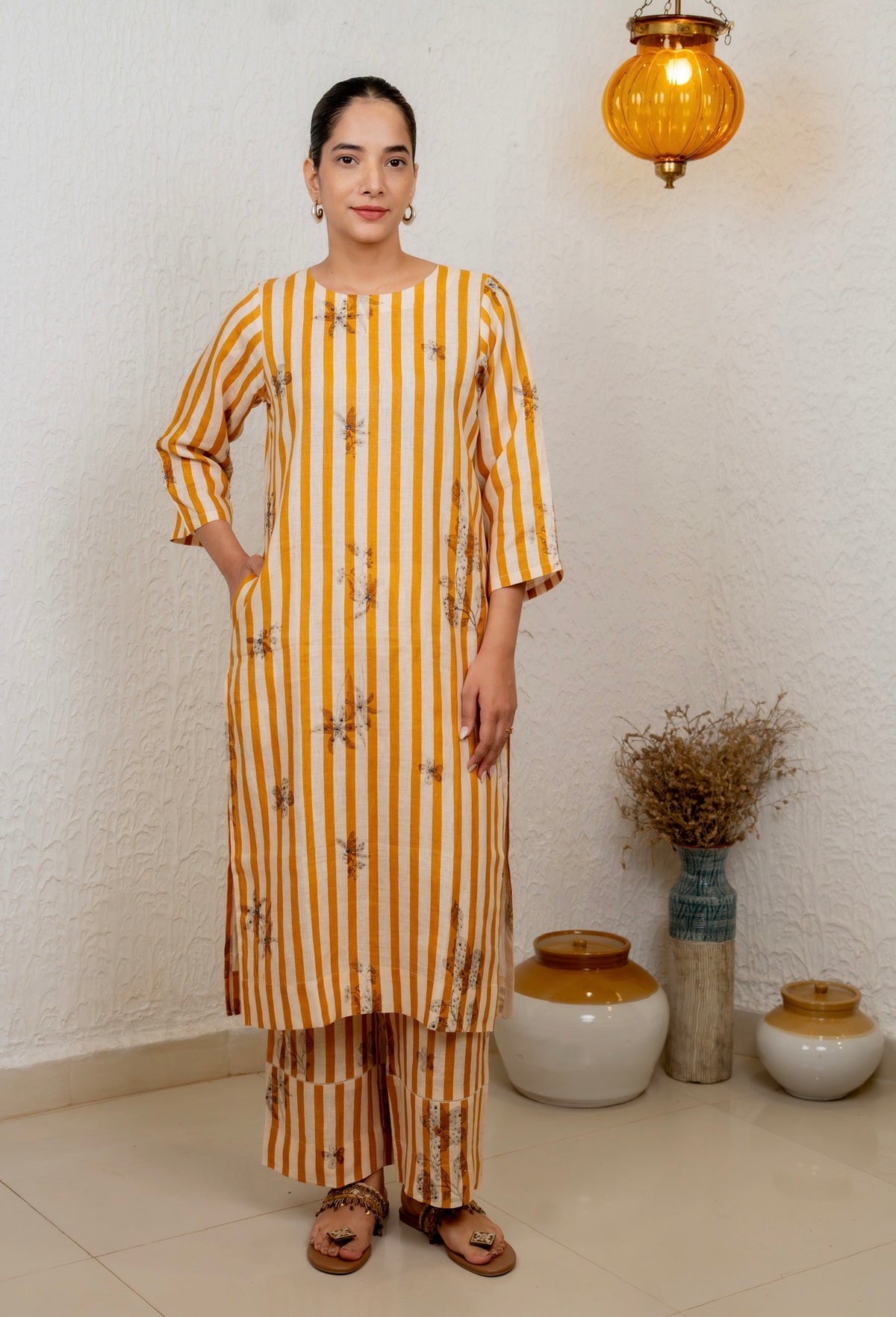 Stripe Tribe Mustard Linen Pair
