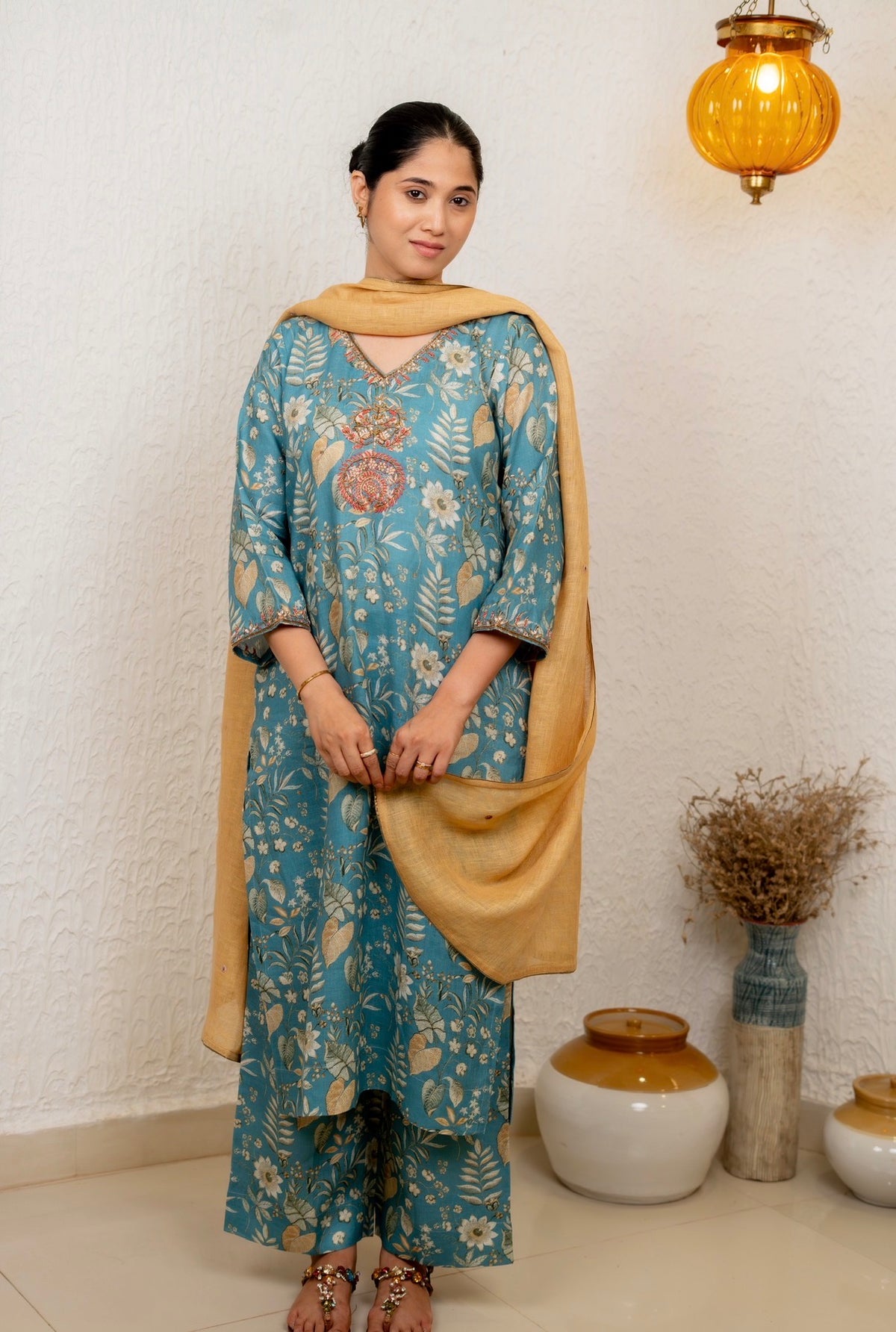 Jade Blue Forest Linen Set