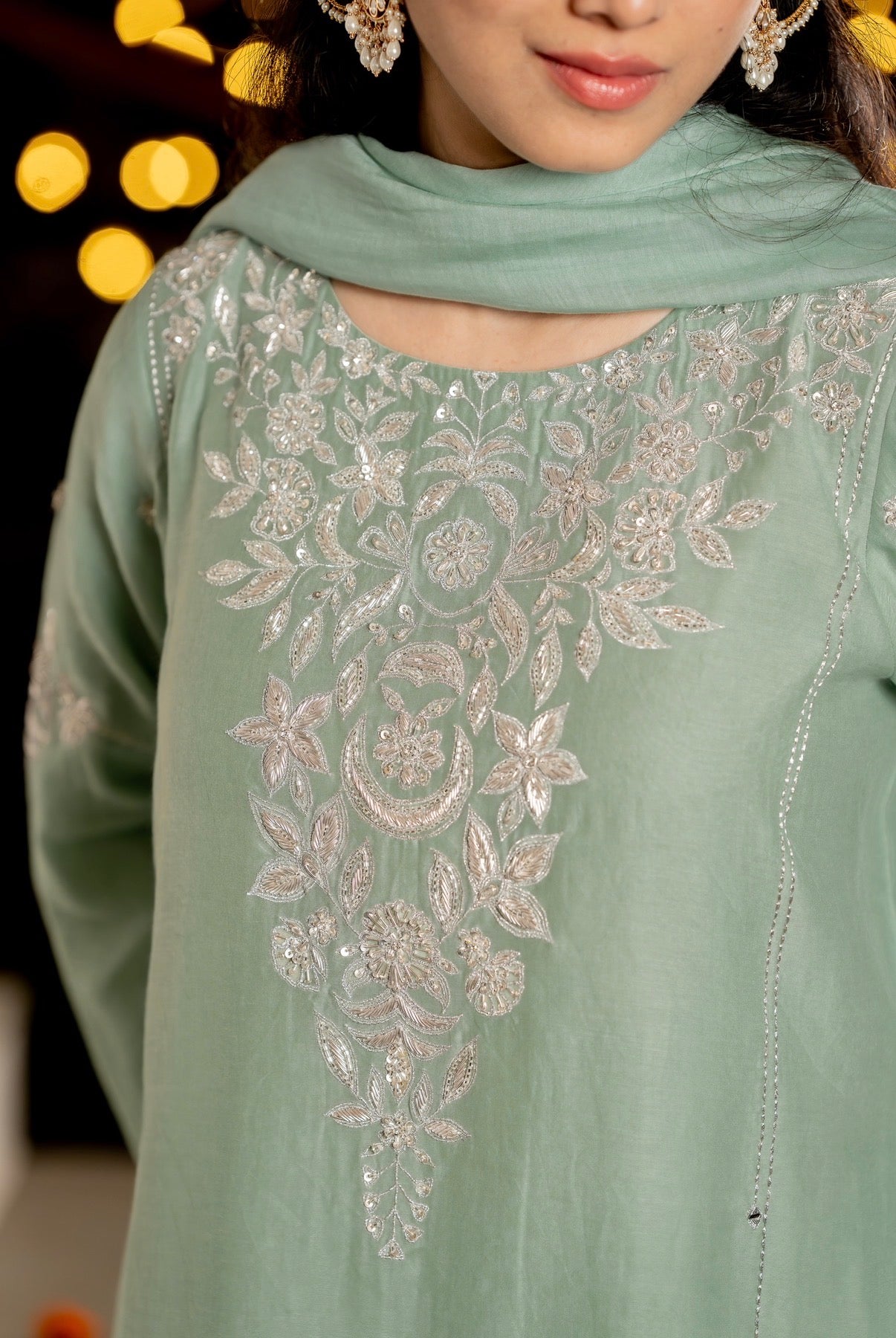 Pale Green Chanderi Silk Set