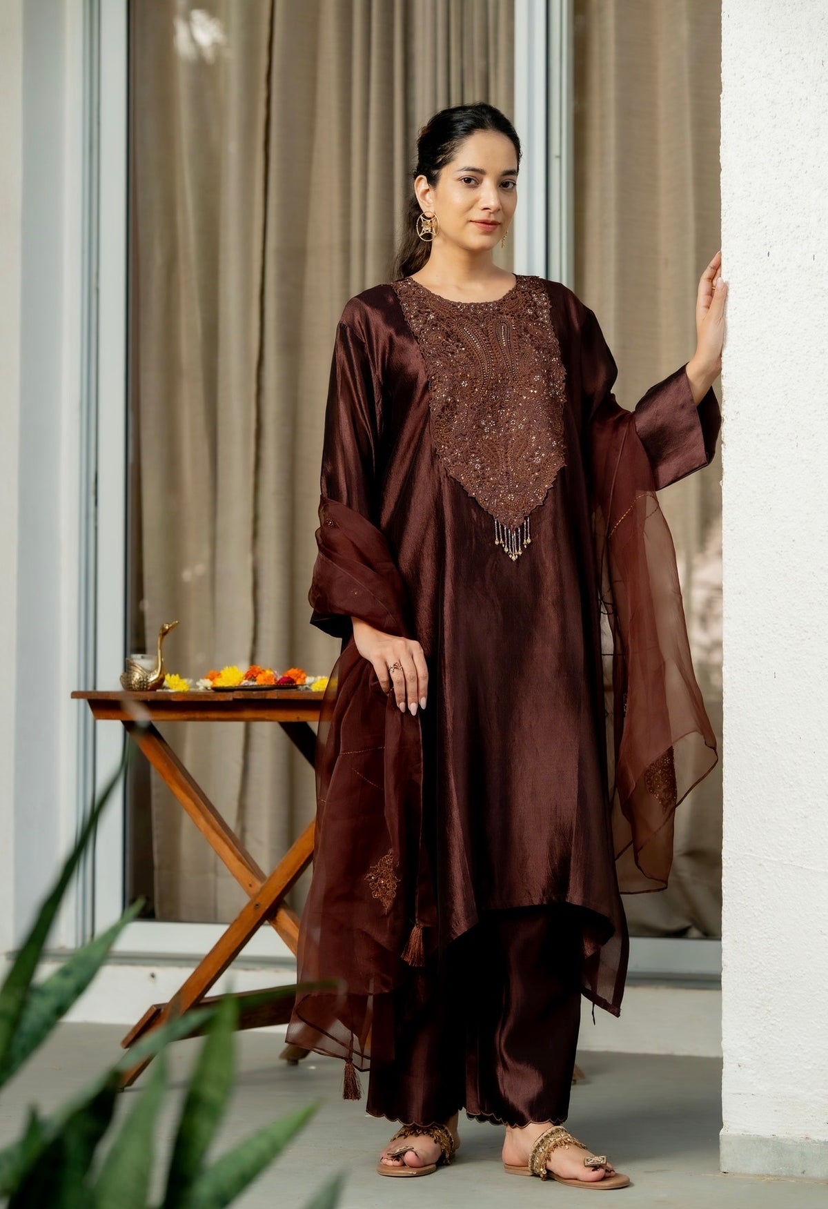 Russet Brown Kora Silk Set