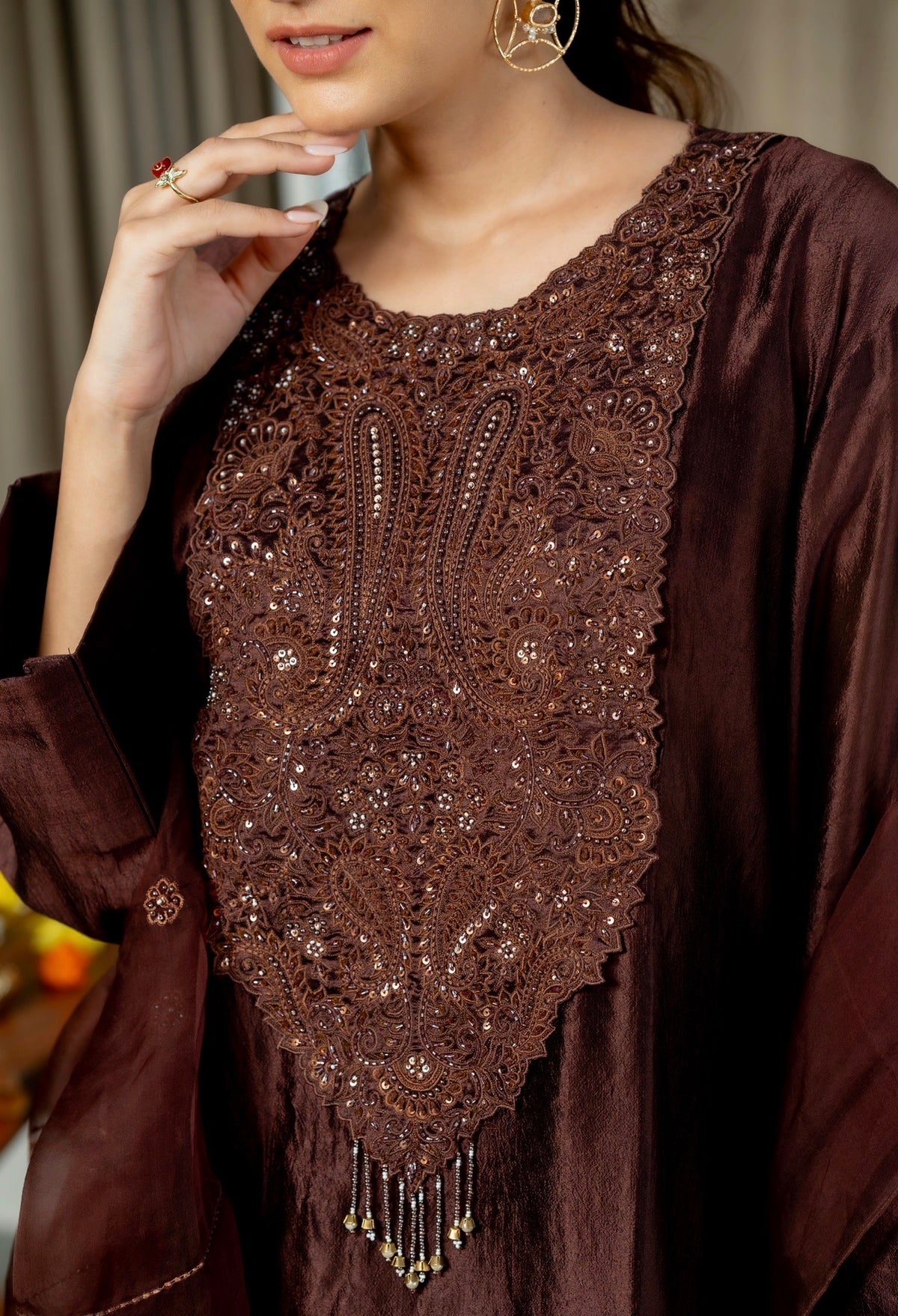 Russet Brown Kora Silk Set