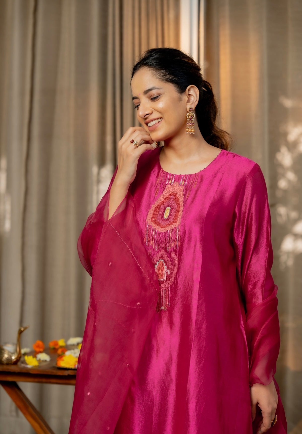 Fuscia Pink Kora Silk Set