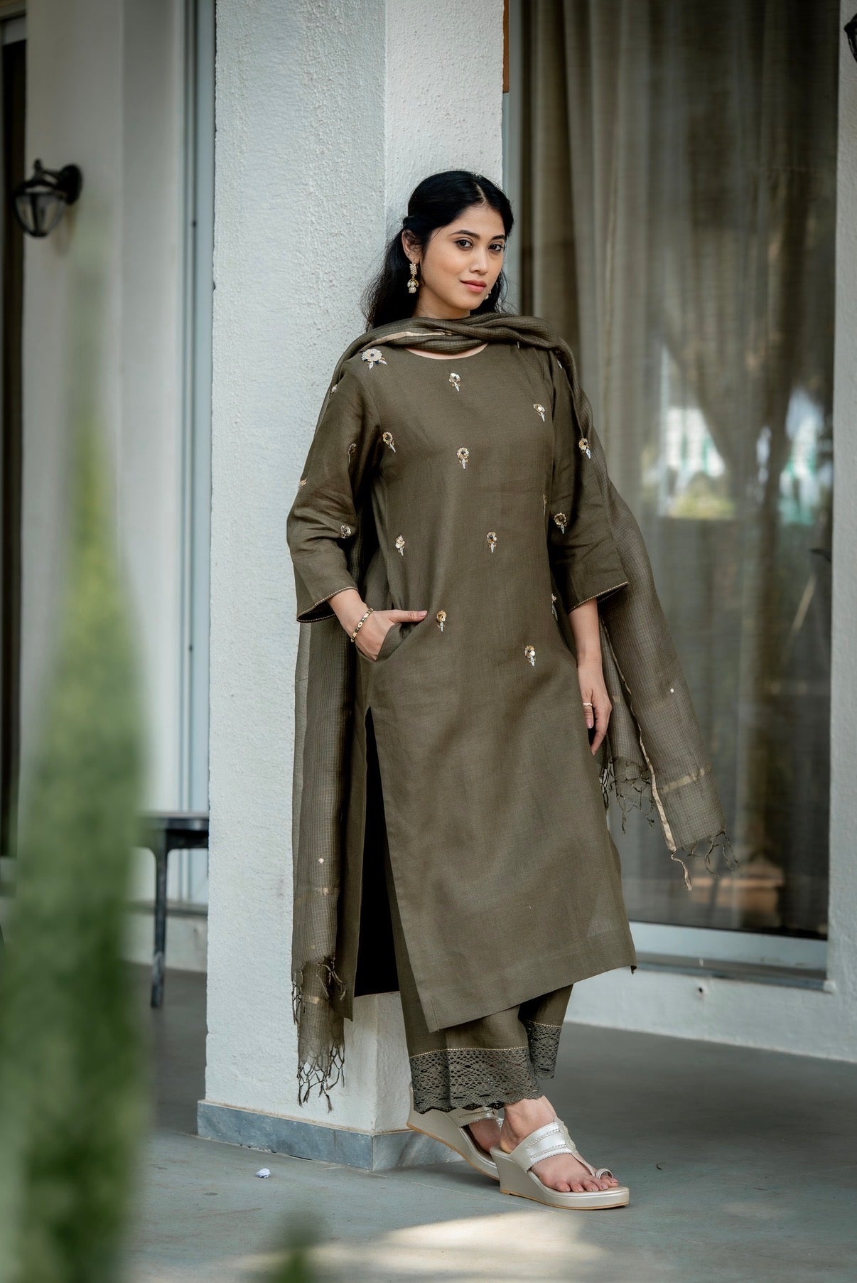 Jade Army Green Linen Set