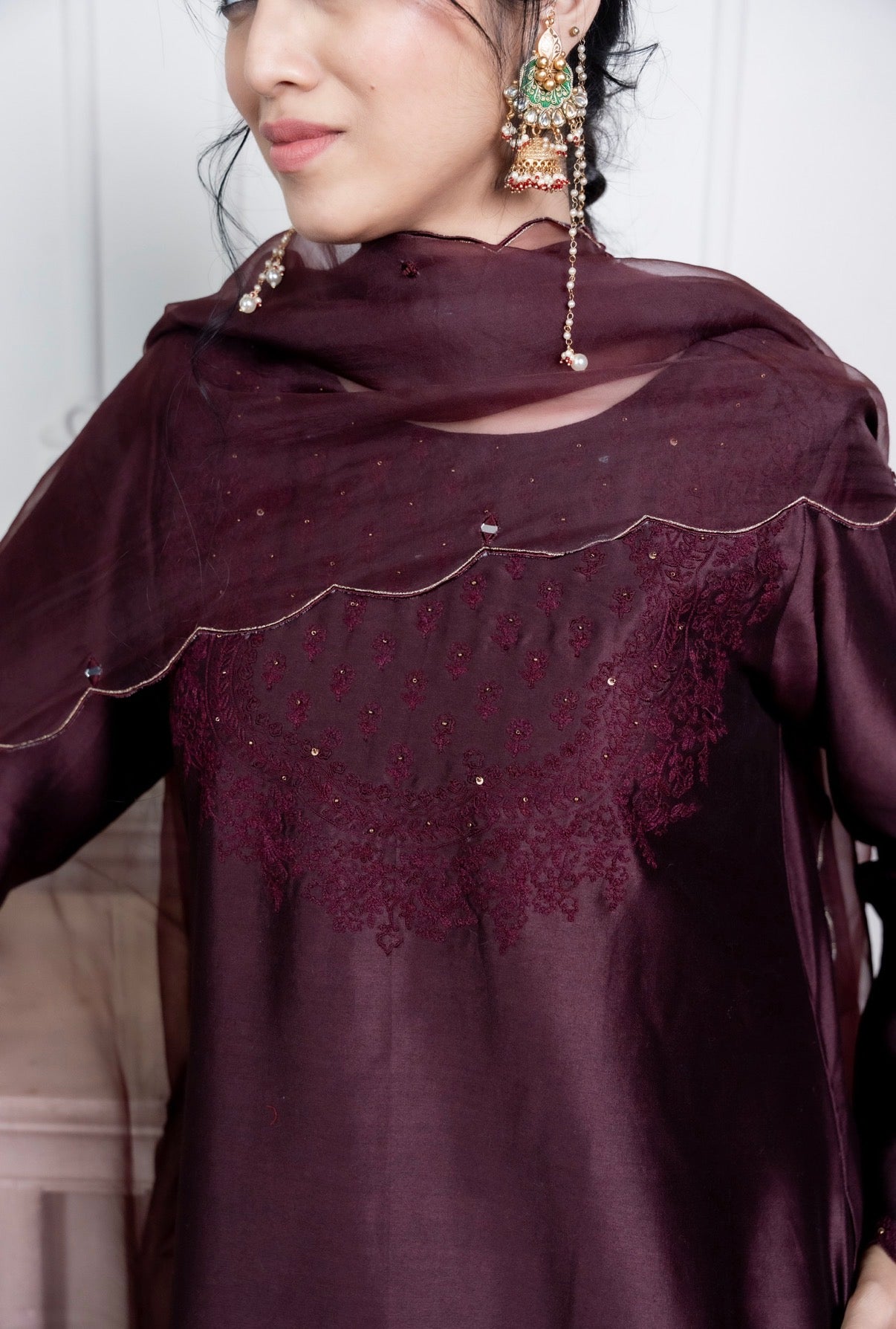 Caramel Brown Chanderi Silk Set