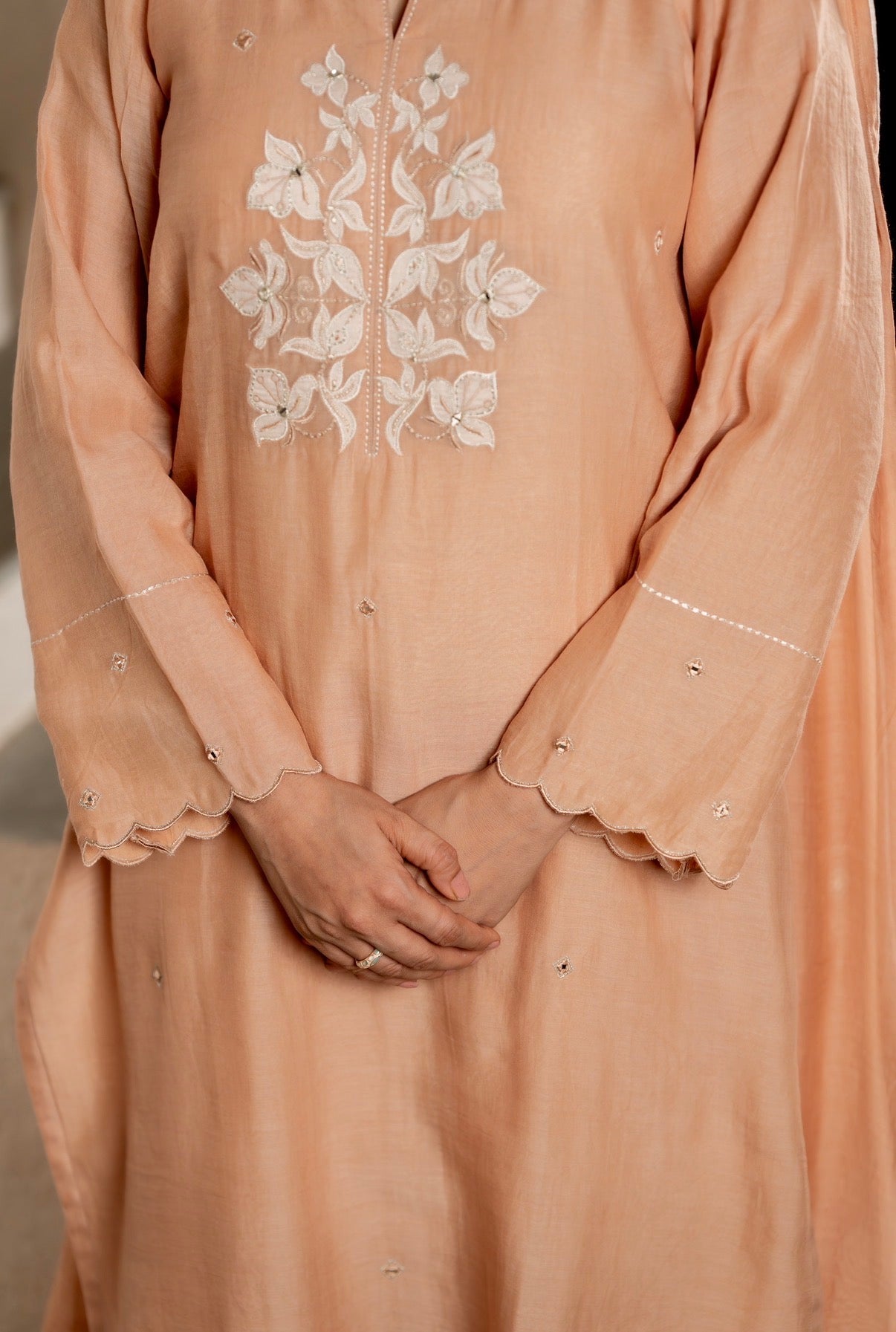 Almond Beige chanderi silk set