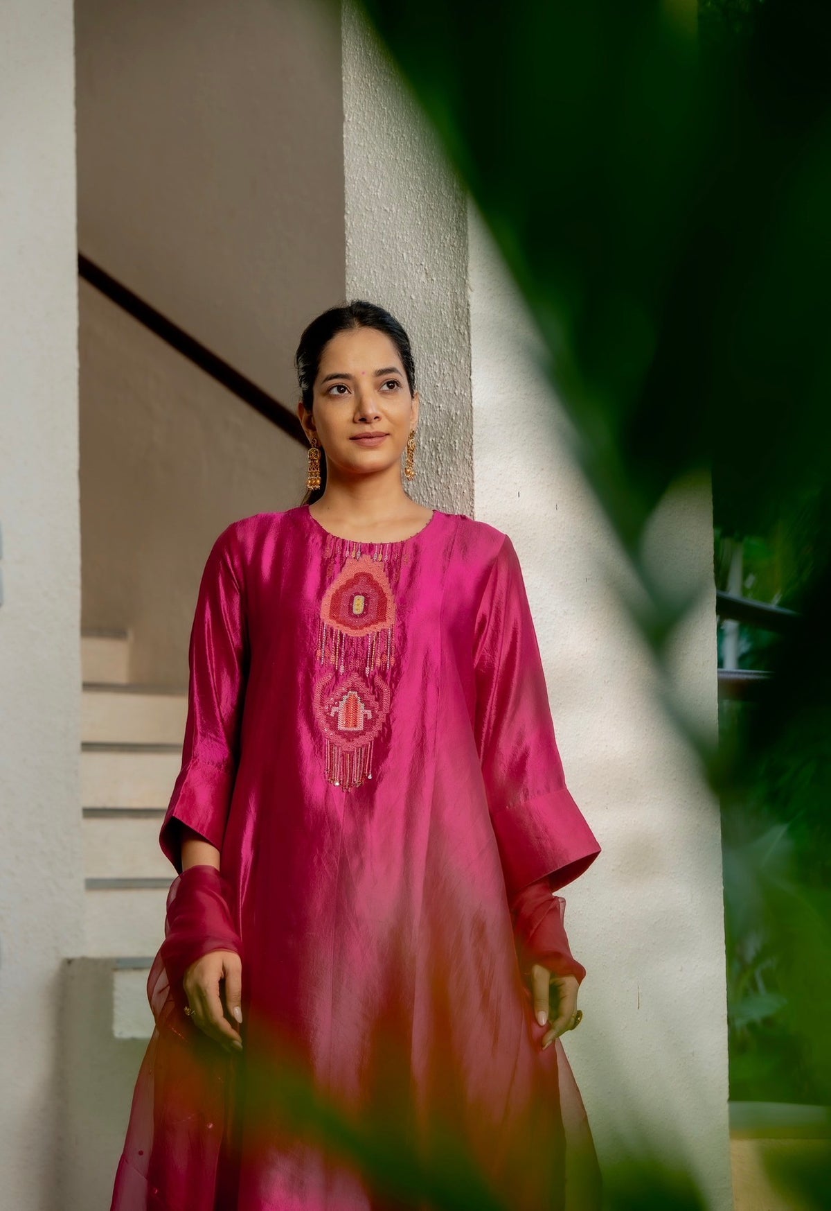 Fuscia Pink Kora Silk Set