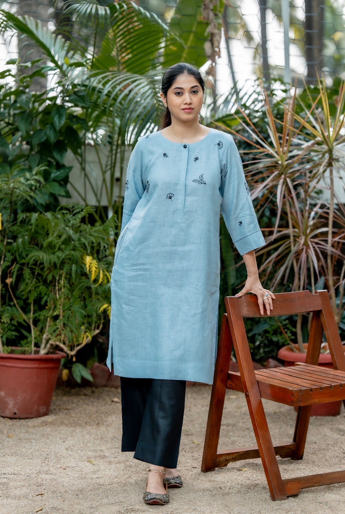 Azure Blue-Black Linen Pair