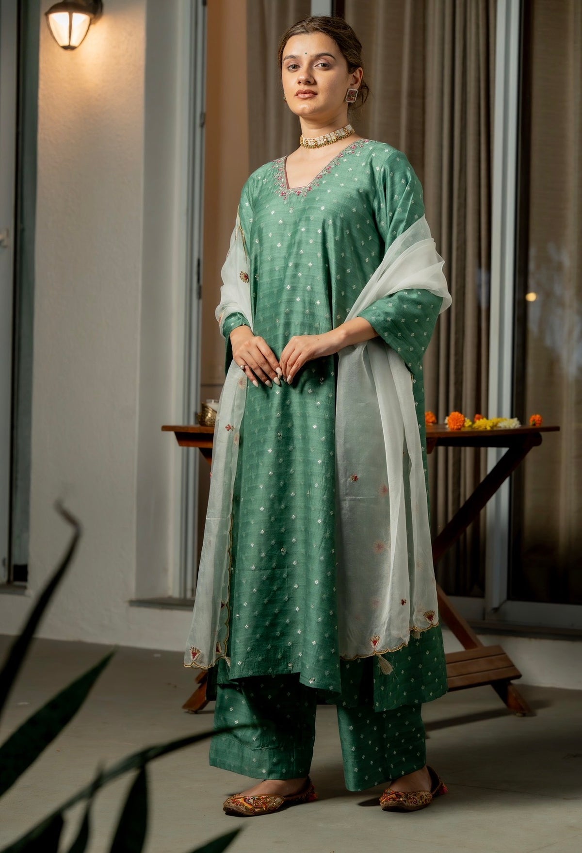 Fern Green Moonga Silk Set