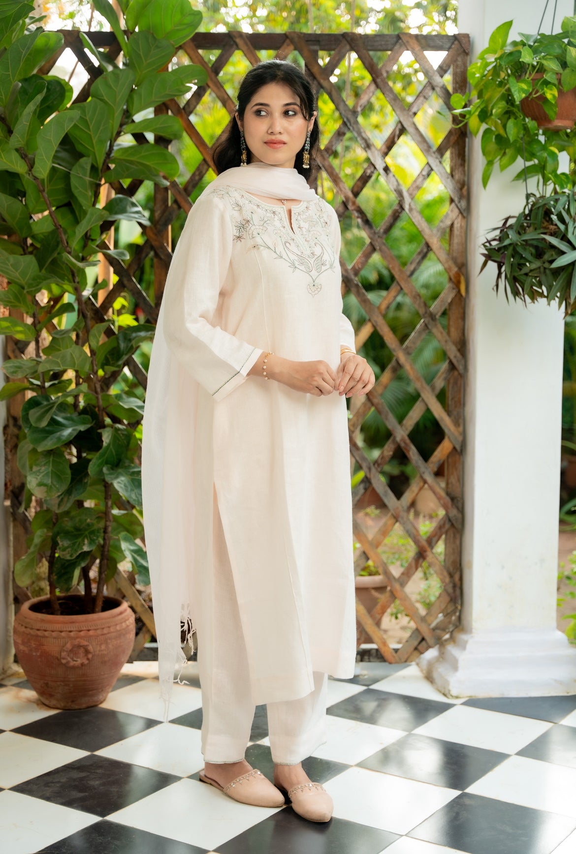 Butter Milk Linen Kurta Set