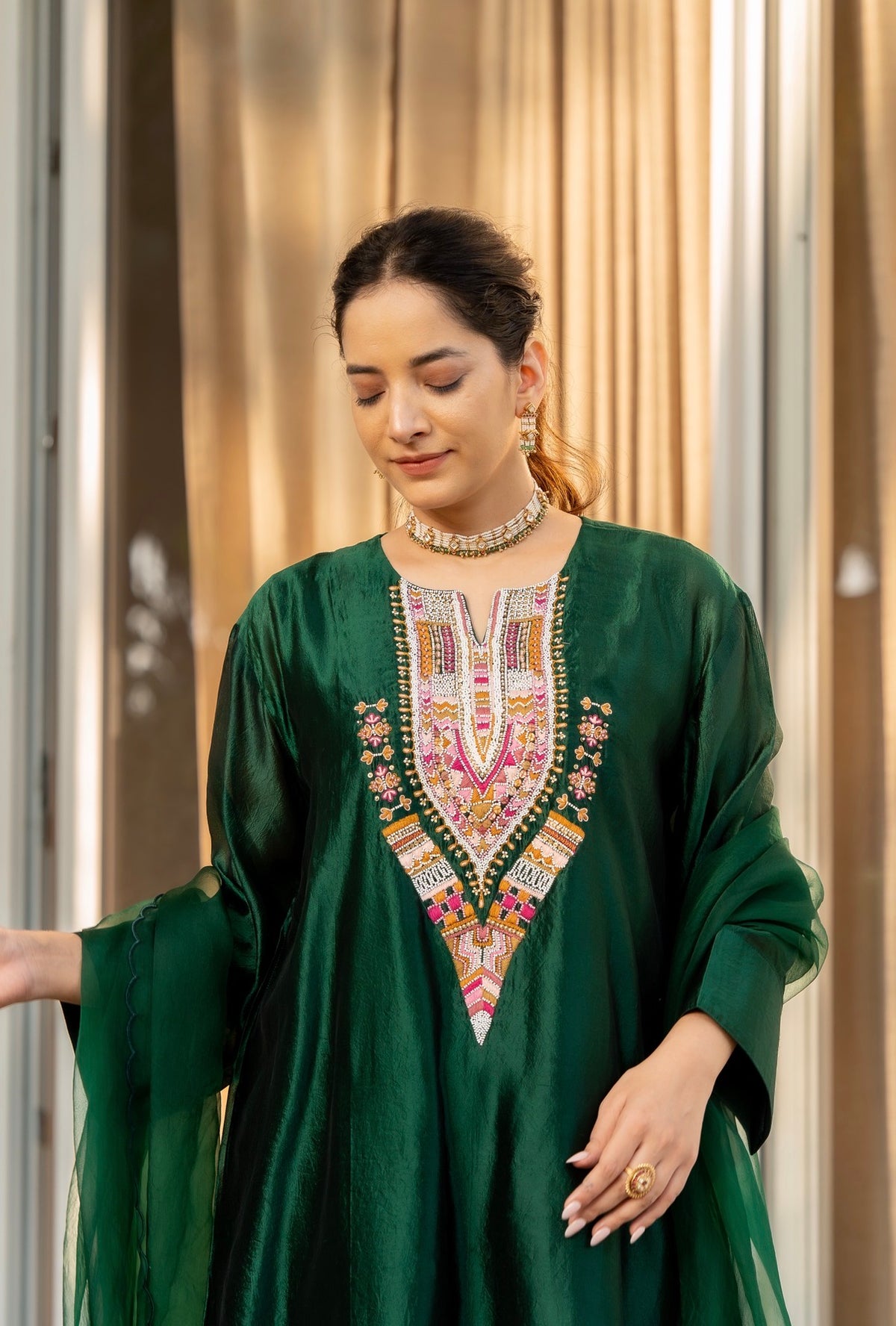 Phthalo Green Kora silk Set