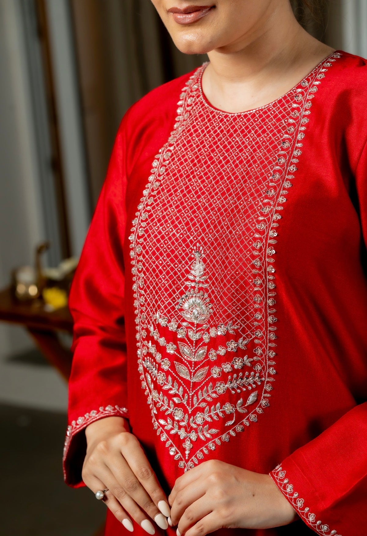 Crimson Red Chanderi Silk Set