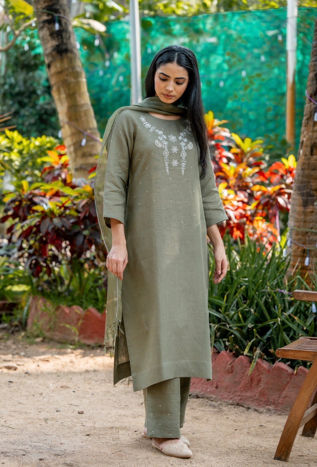 Olive Green Linen Set