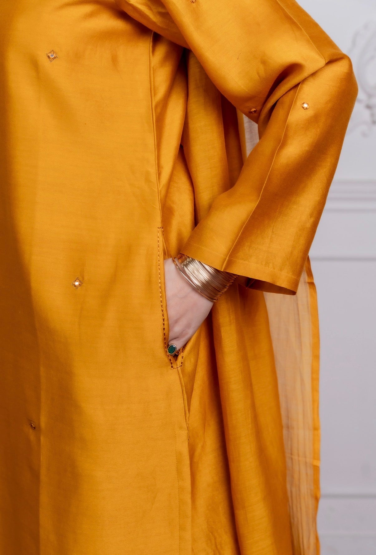 Wood Gold Chanderi Silk Set