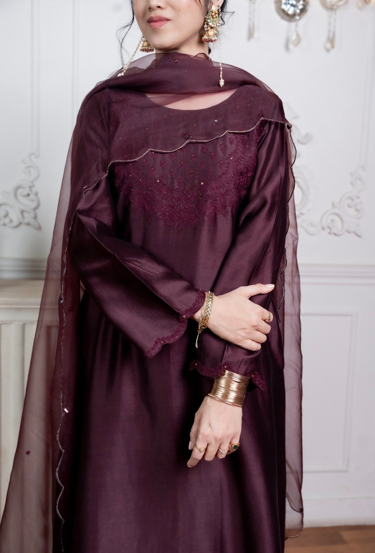 Caramel Brown Chanderi Silk Set