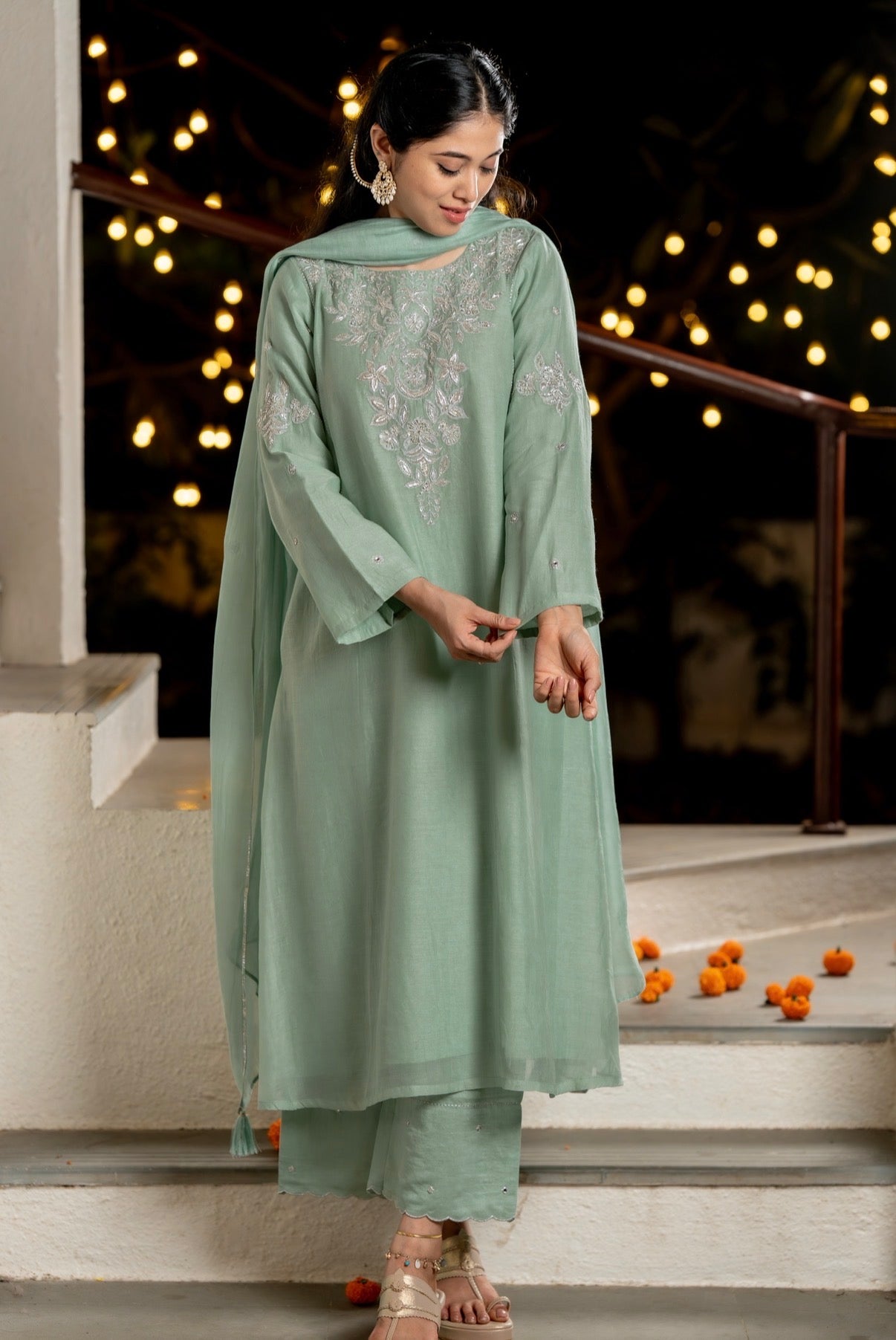 Pale Green Chanderi Silk Set