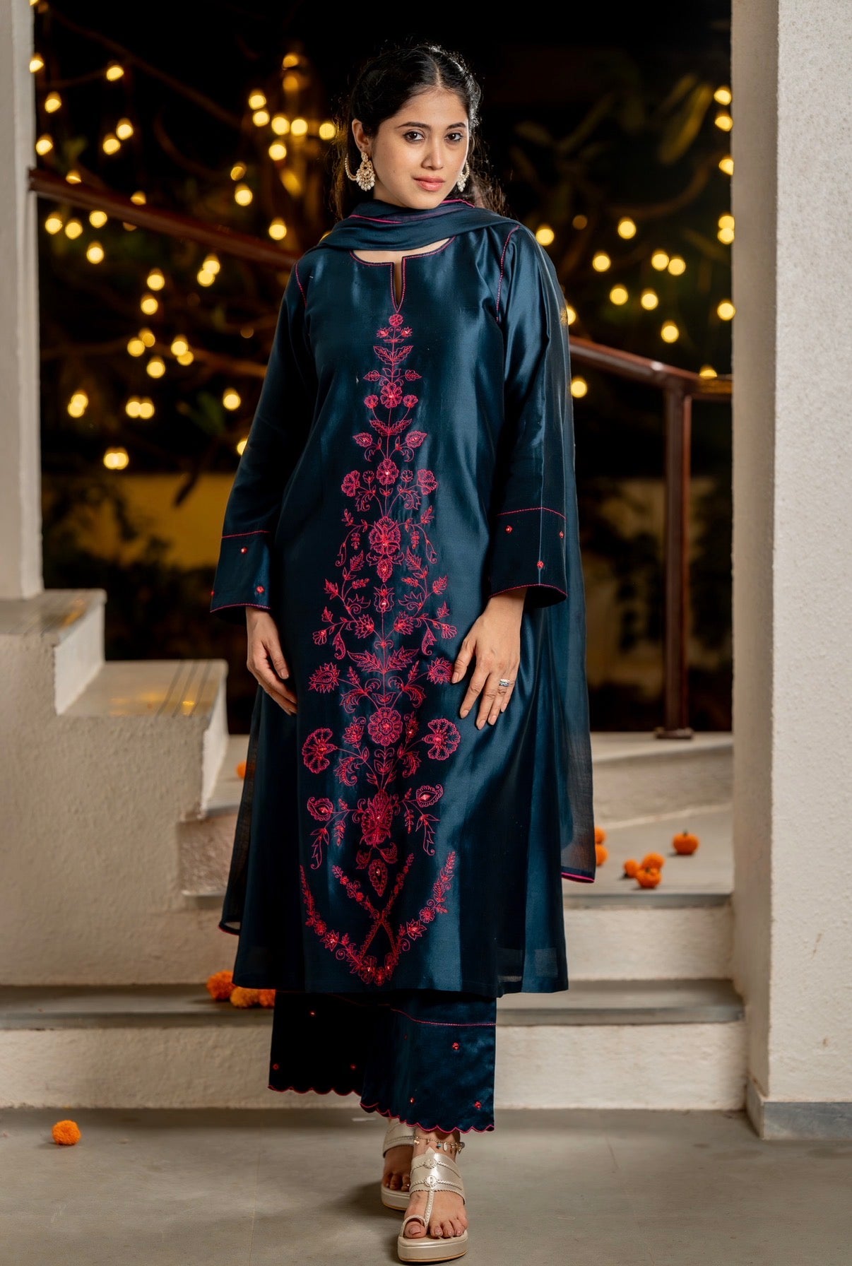 Ocean Blue Chanderi Silk Set