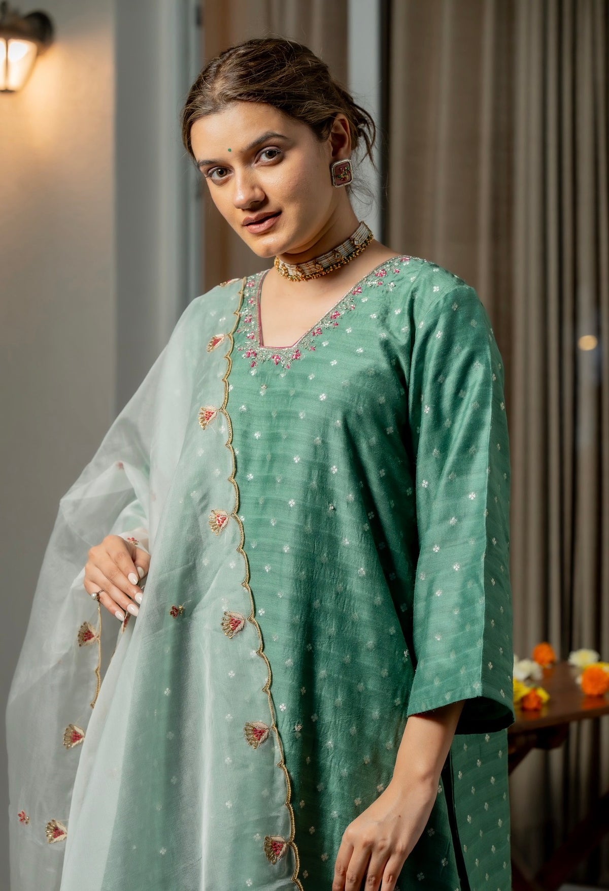 Fern Green Moonga Silk Set